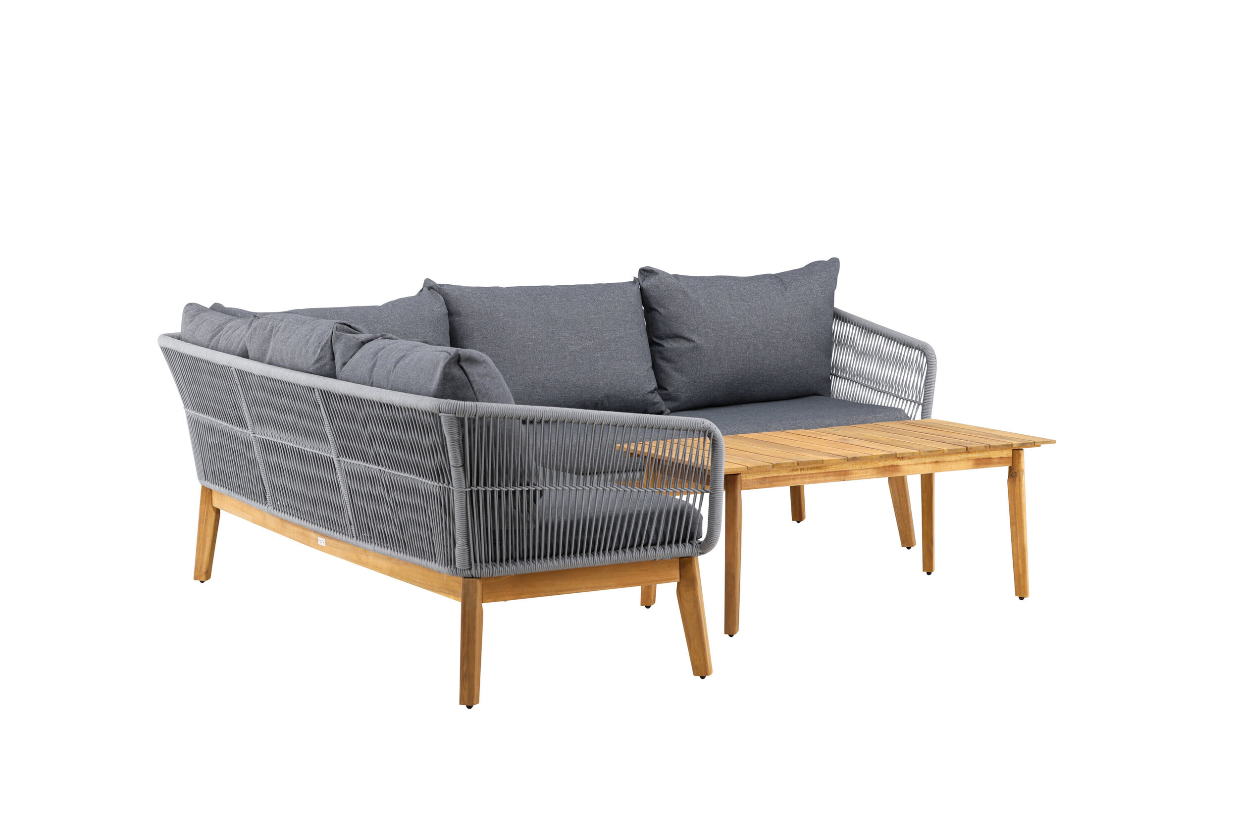 Nohr Loungeset 'Chandni' Acaciahout, Met hoekbank en tafel, kleur Grijs