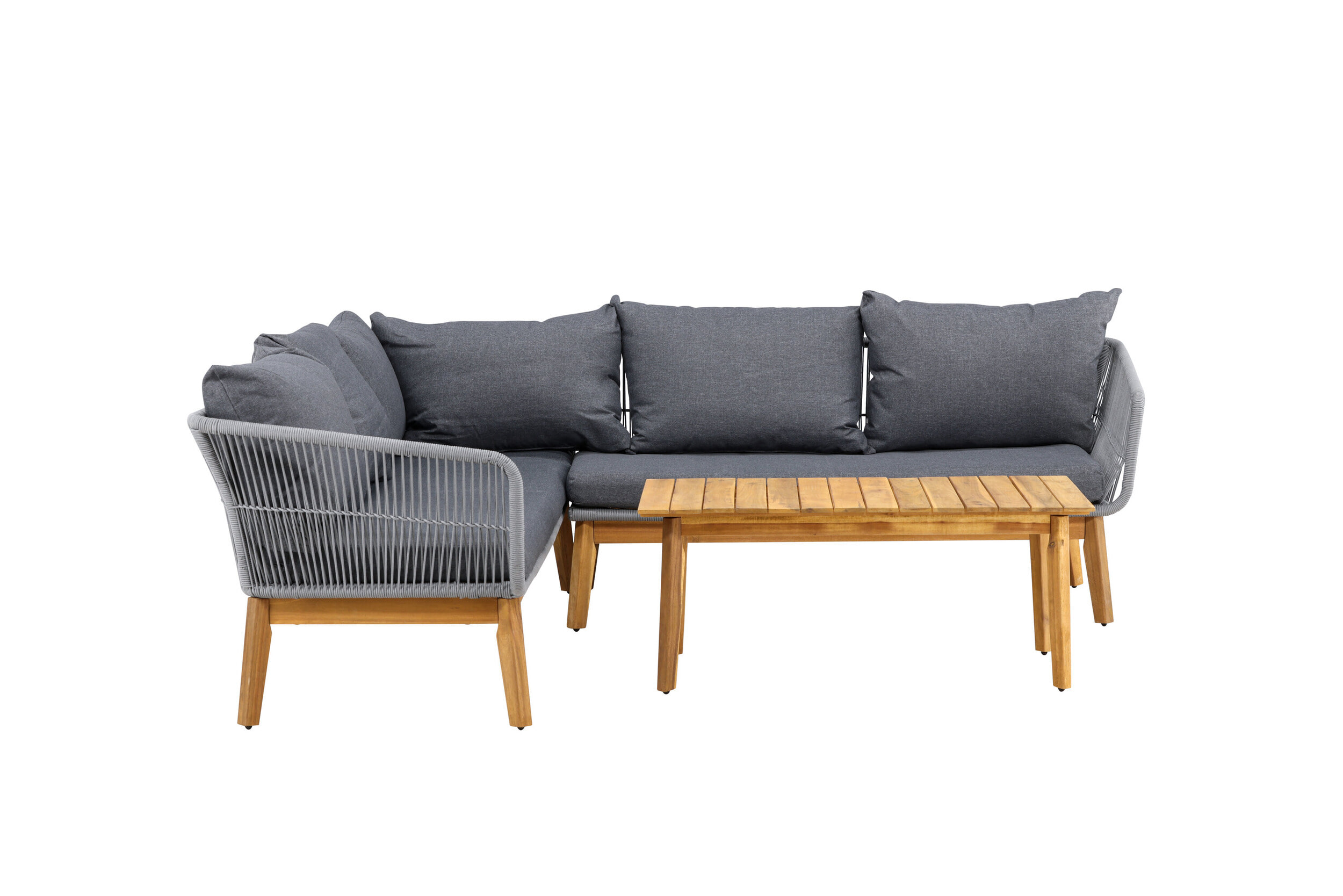 Nohr Loungeset 'Chandni' Acaciahout, Met hoekbank en tafel, kleur Grijs