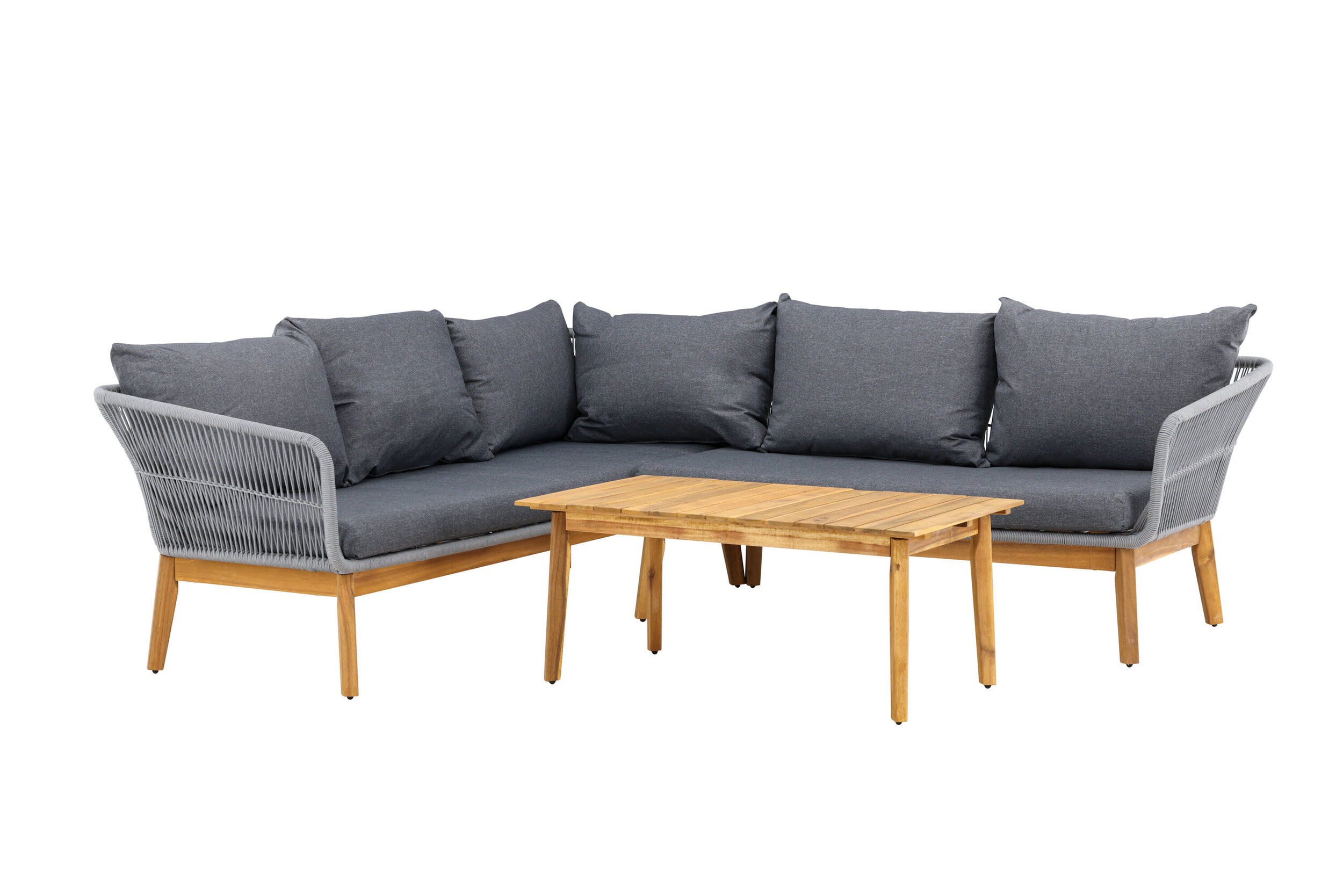 Nohr Loungeset 'Chandni' Acaciahout, Met hoekbank en tafel, kleur Grijs