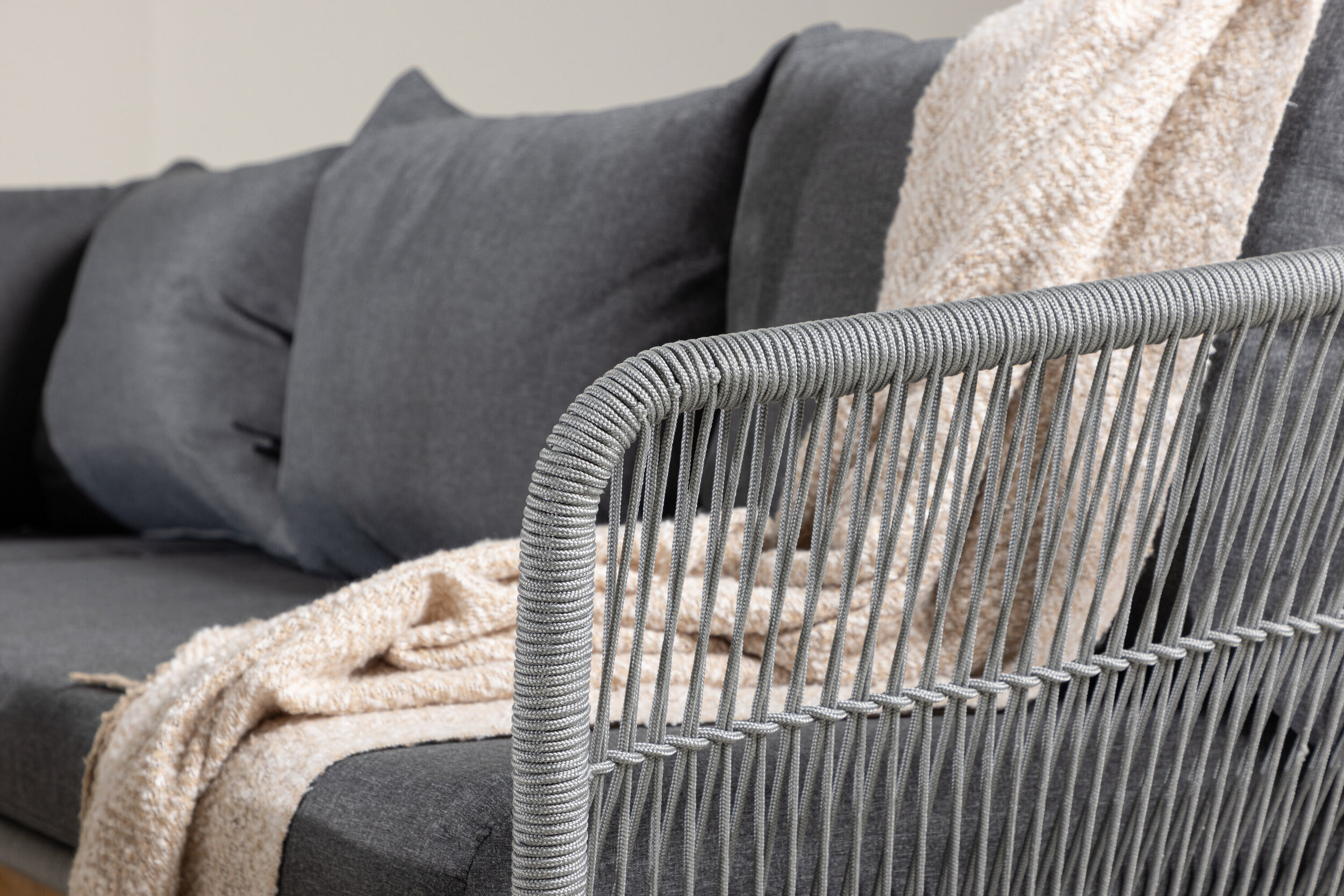 Nohr Loungeset 'Chandni' Acaciahout, Met hoekbank en tafel, kleur Grijs