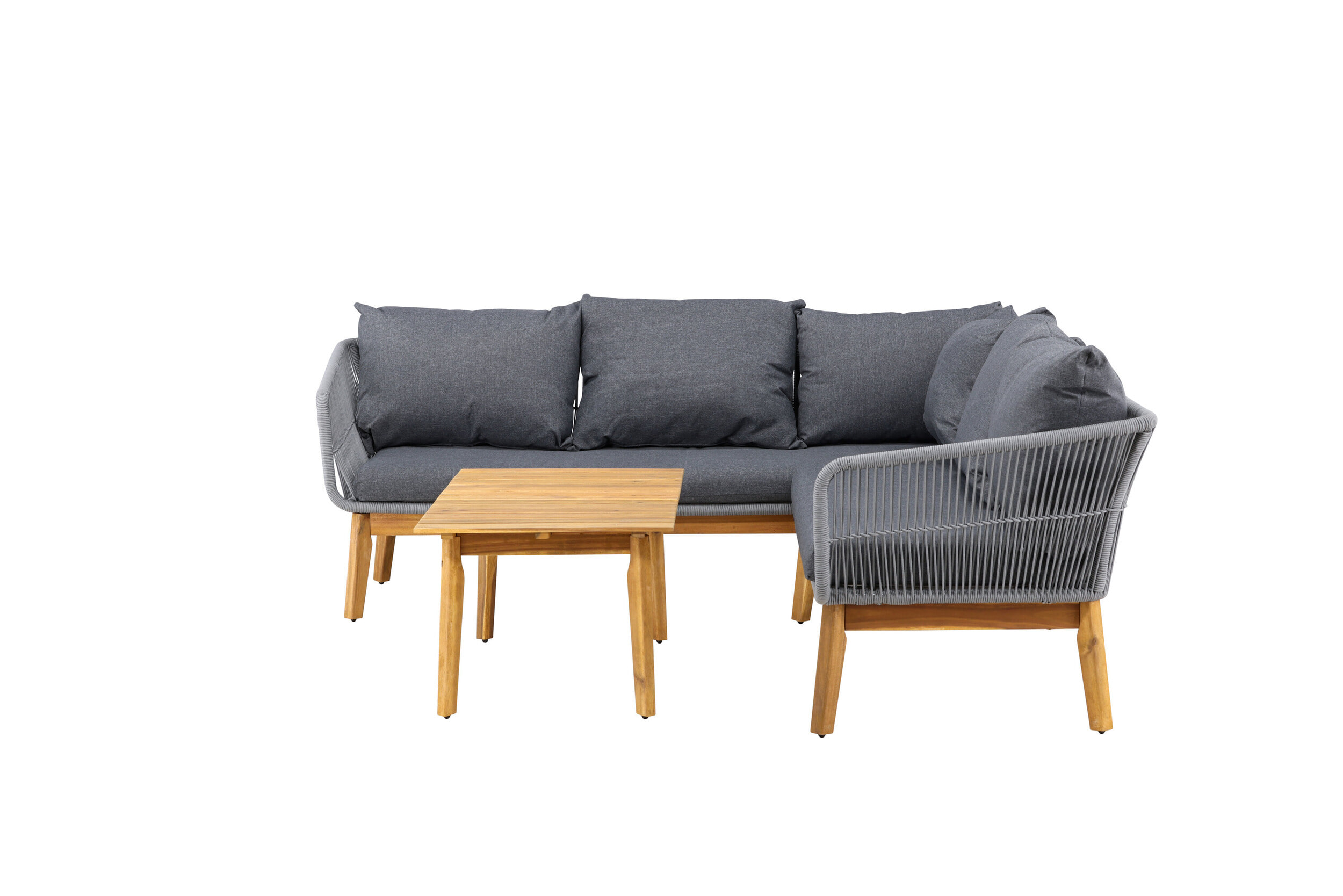 Nohr Loungeset 'Chandni' Acaciahout, Met hoekbank en tafel, kleur Grijs
