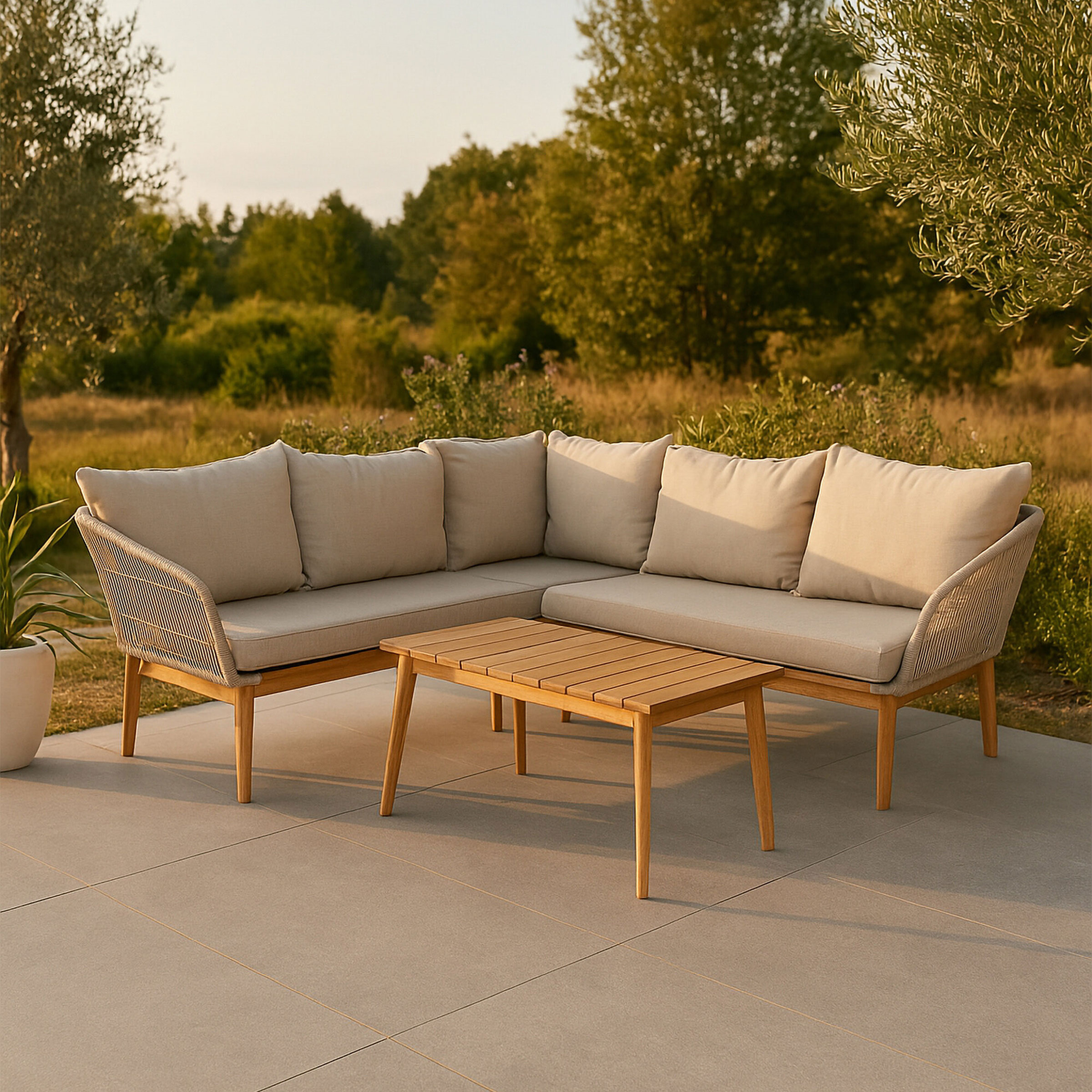 Nohr Loungeset 'Chandni' Acaciahout, Met hoekbank en tafel