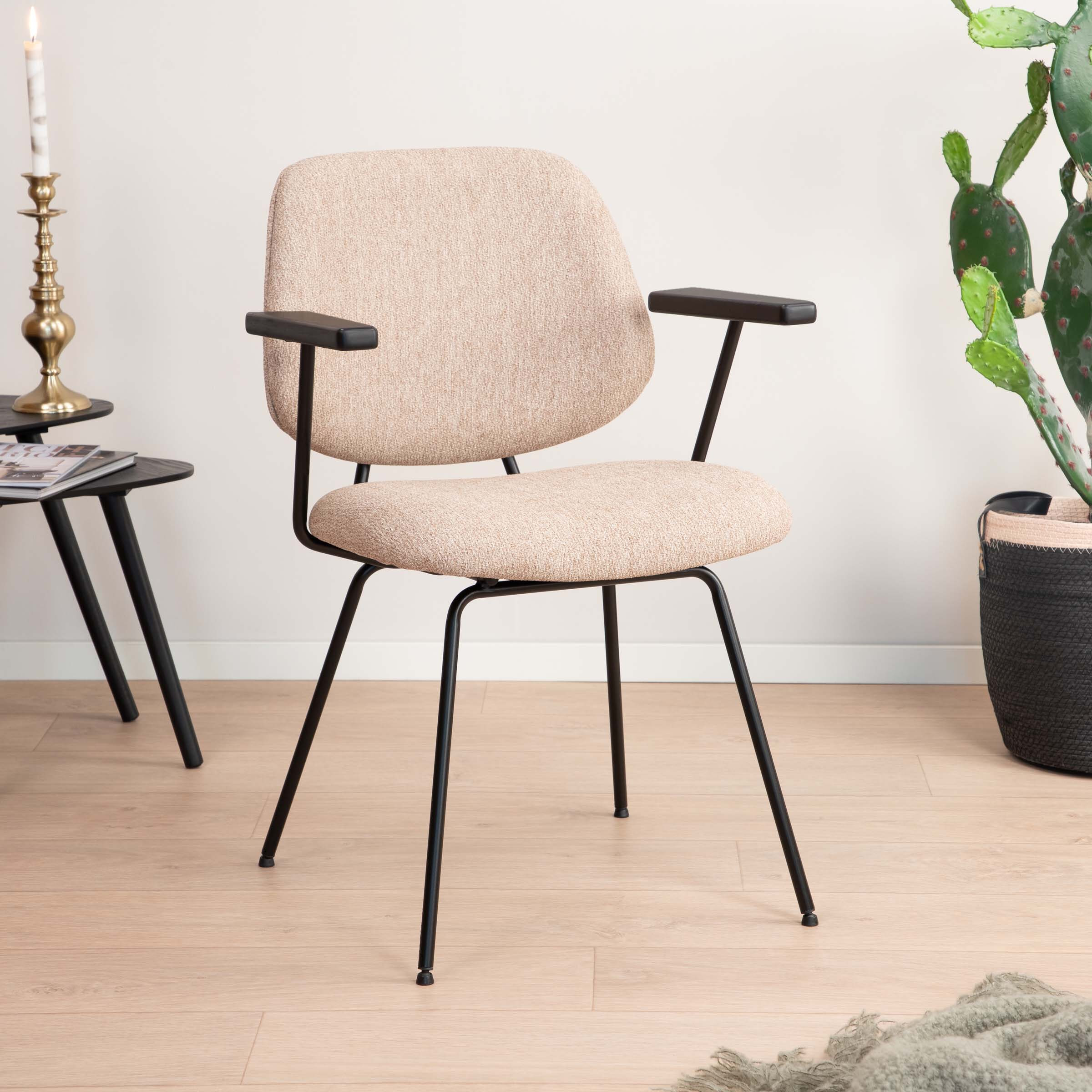 Eleonora Eetkamerstoel 'Lynn' met armleuning, kleur Beige Fletcher Eleonora Eetkamerstoel 'Lynn' met armleuning, kleur Beige Fletcher