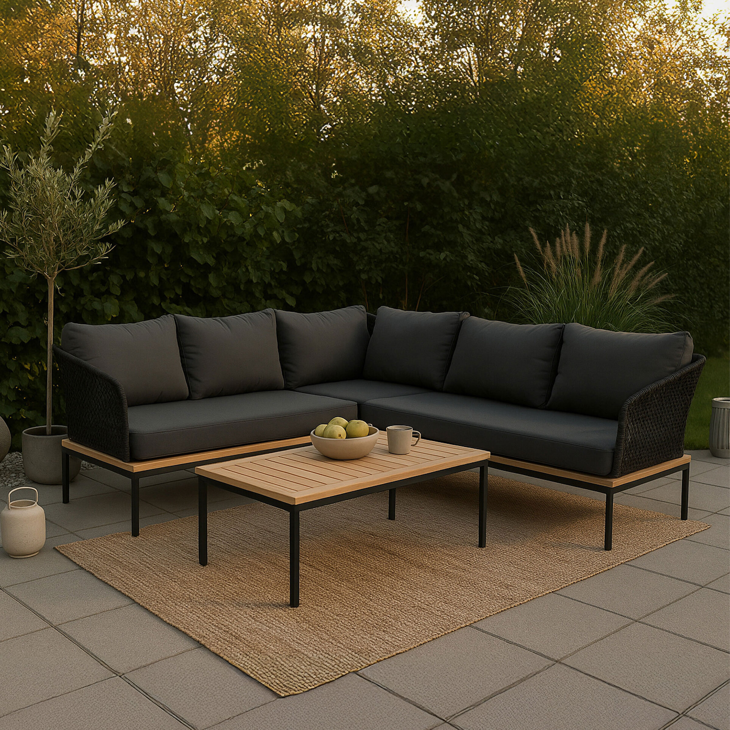 Nohr Loungeset Grizel Met hoekbank en tafel - Zwart