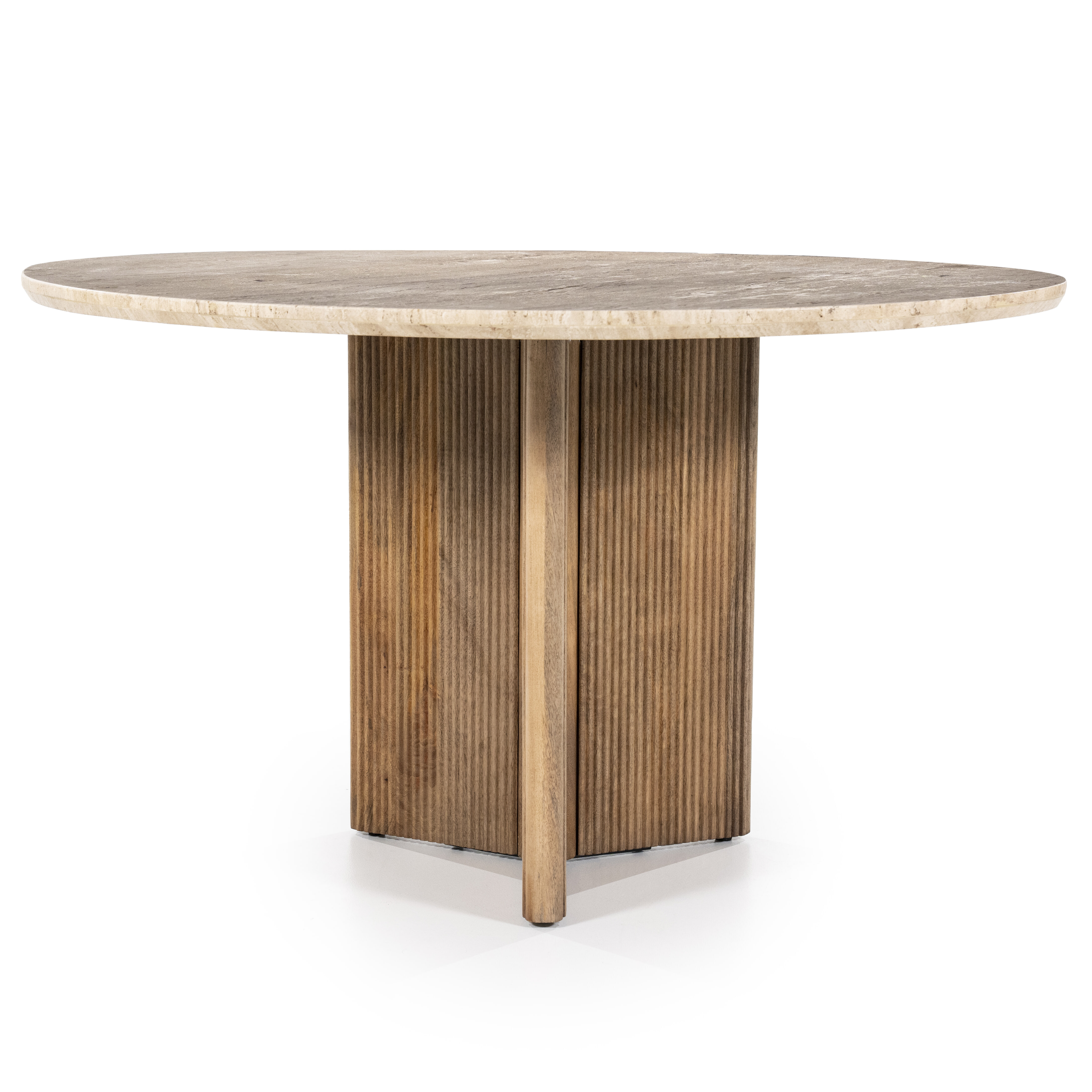 Eleonora Ronde Eettafel 'Sara' Mangohout en travertin, 130cm