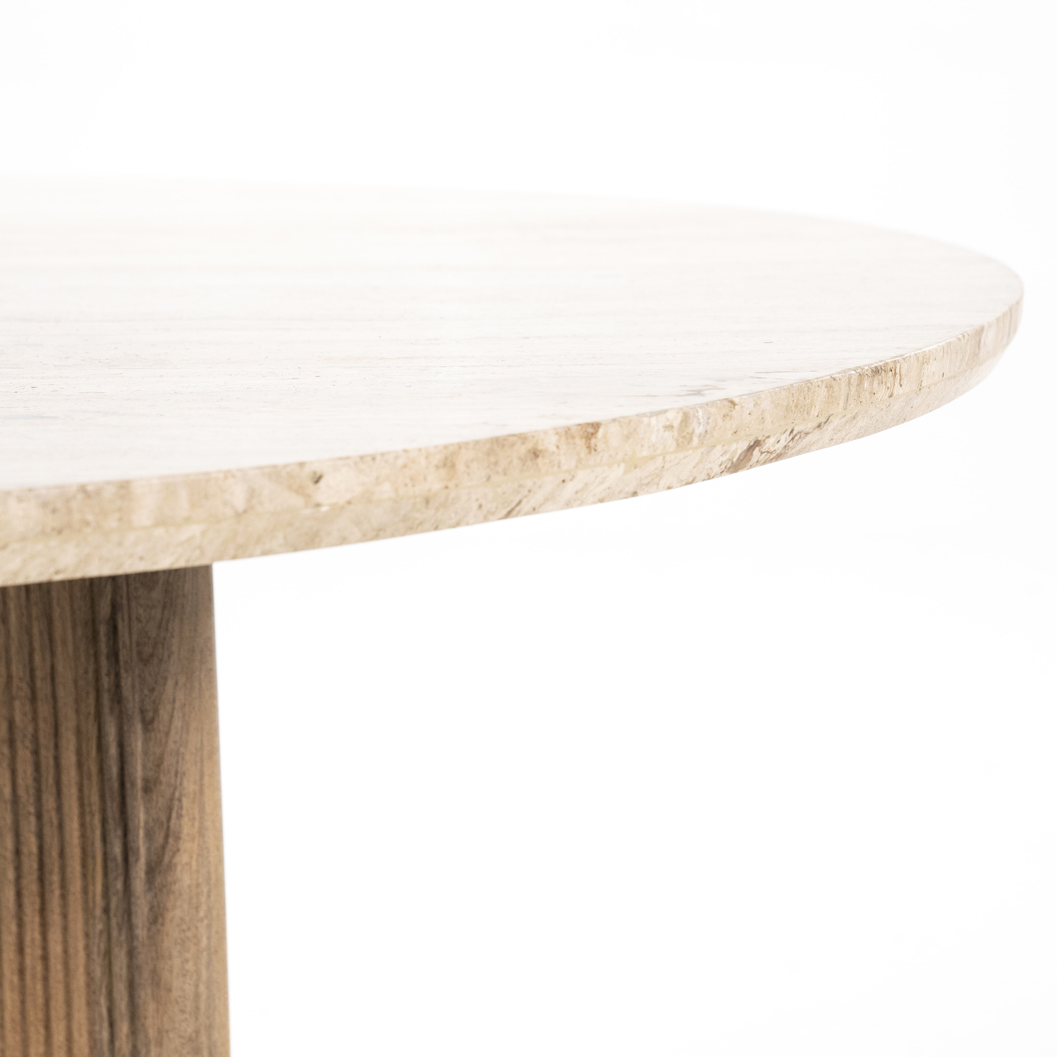 Eleonora Ronde Eettafel 'Sara' Mangohout en travertin, 130cm