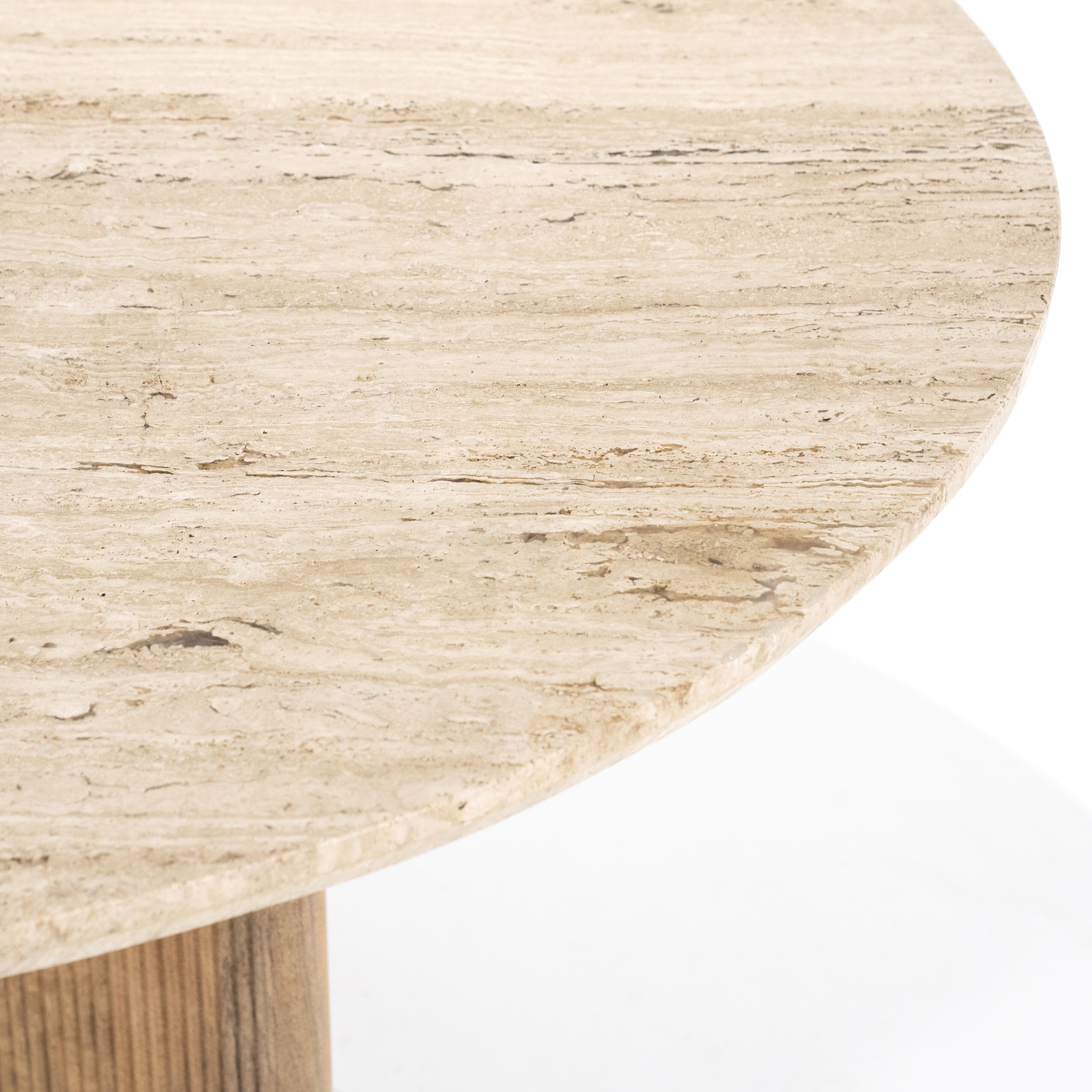 Eleonora Ronde Eettafel 'Sara' Mangohout en travertin, 130cm