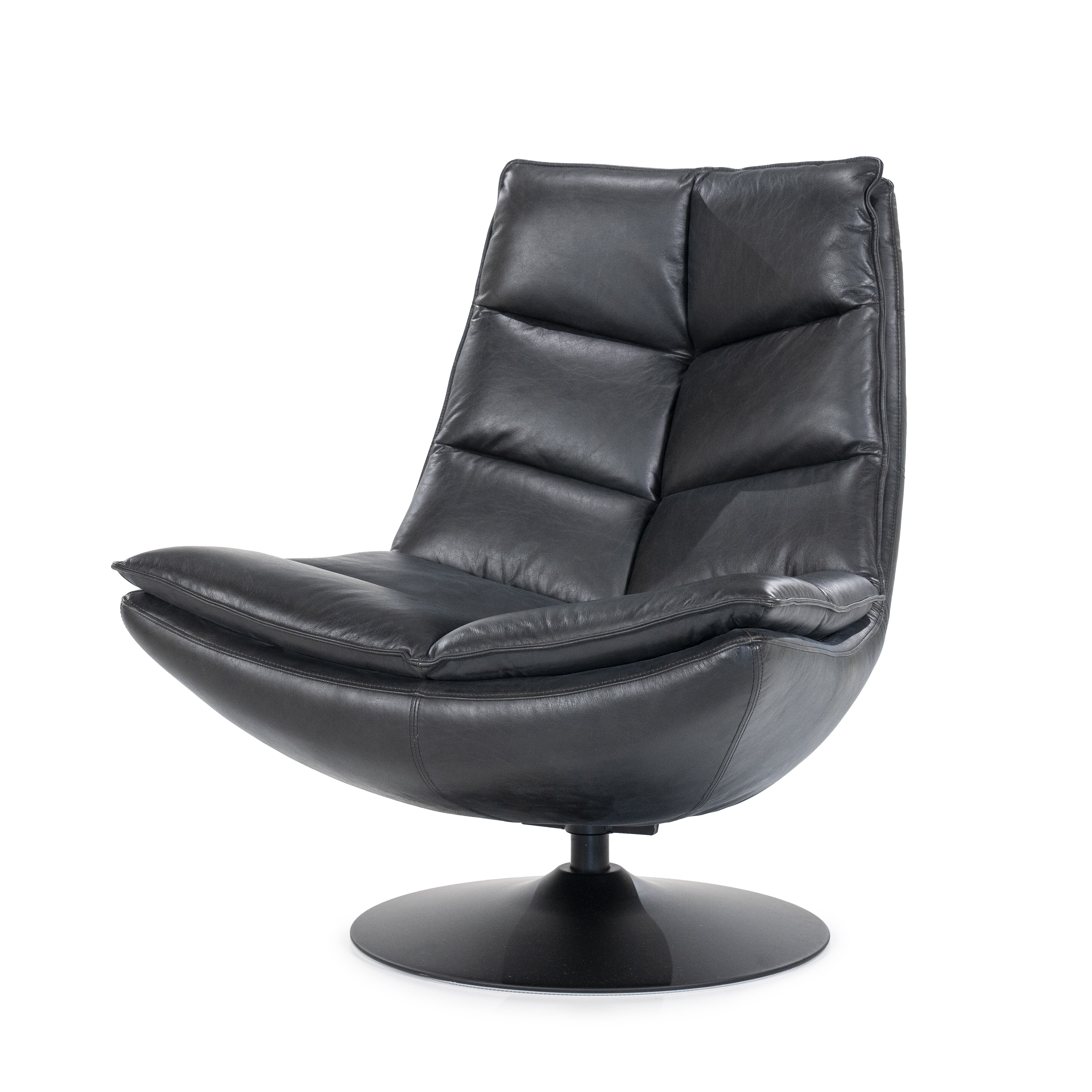 Eleonora Draaifauteuil 'Sven' Leder, kleur Zwart