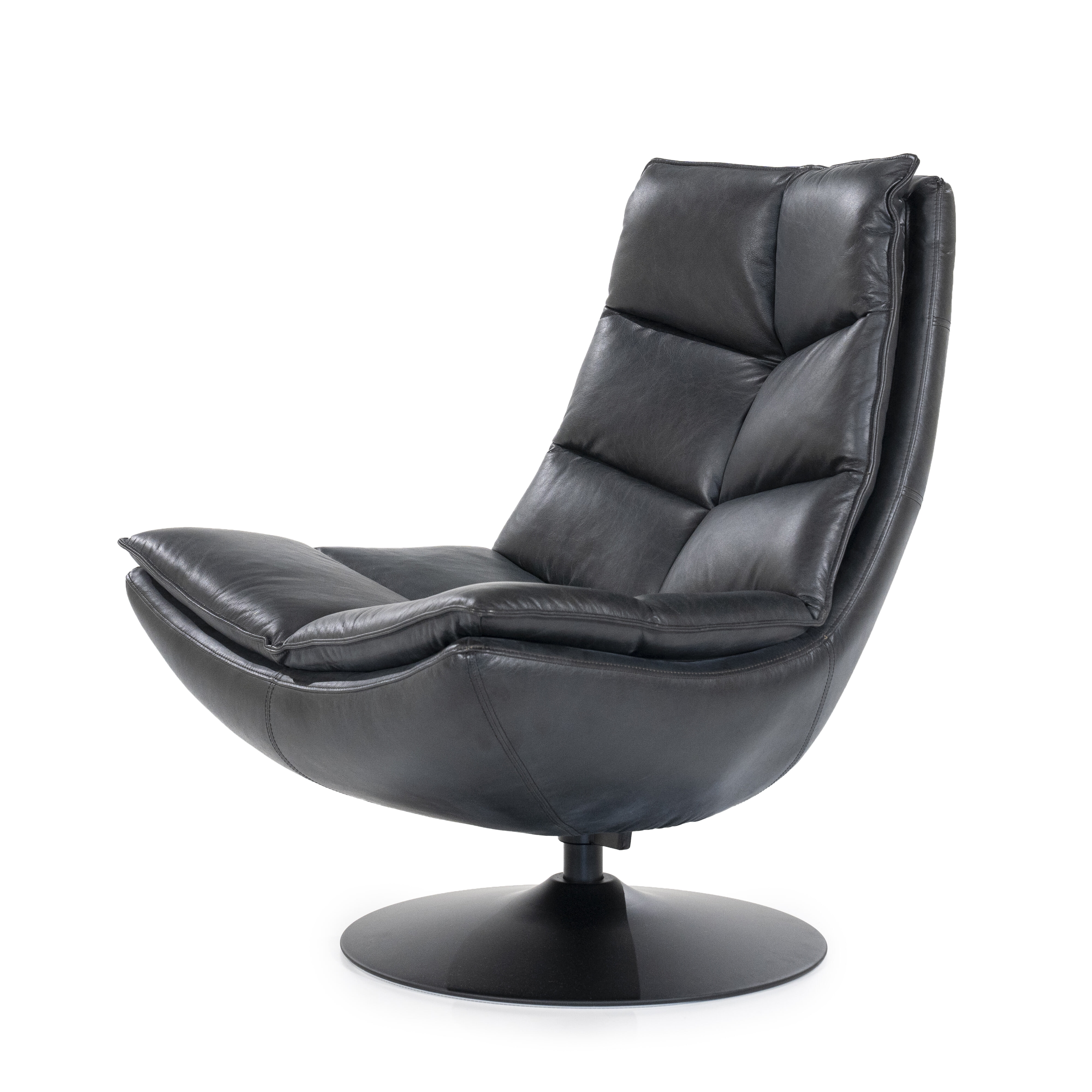 Eleonora Draaifauteuil 'Sven' Leder, kleur Zwart