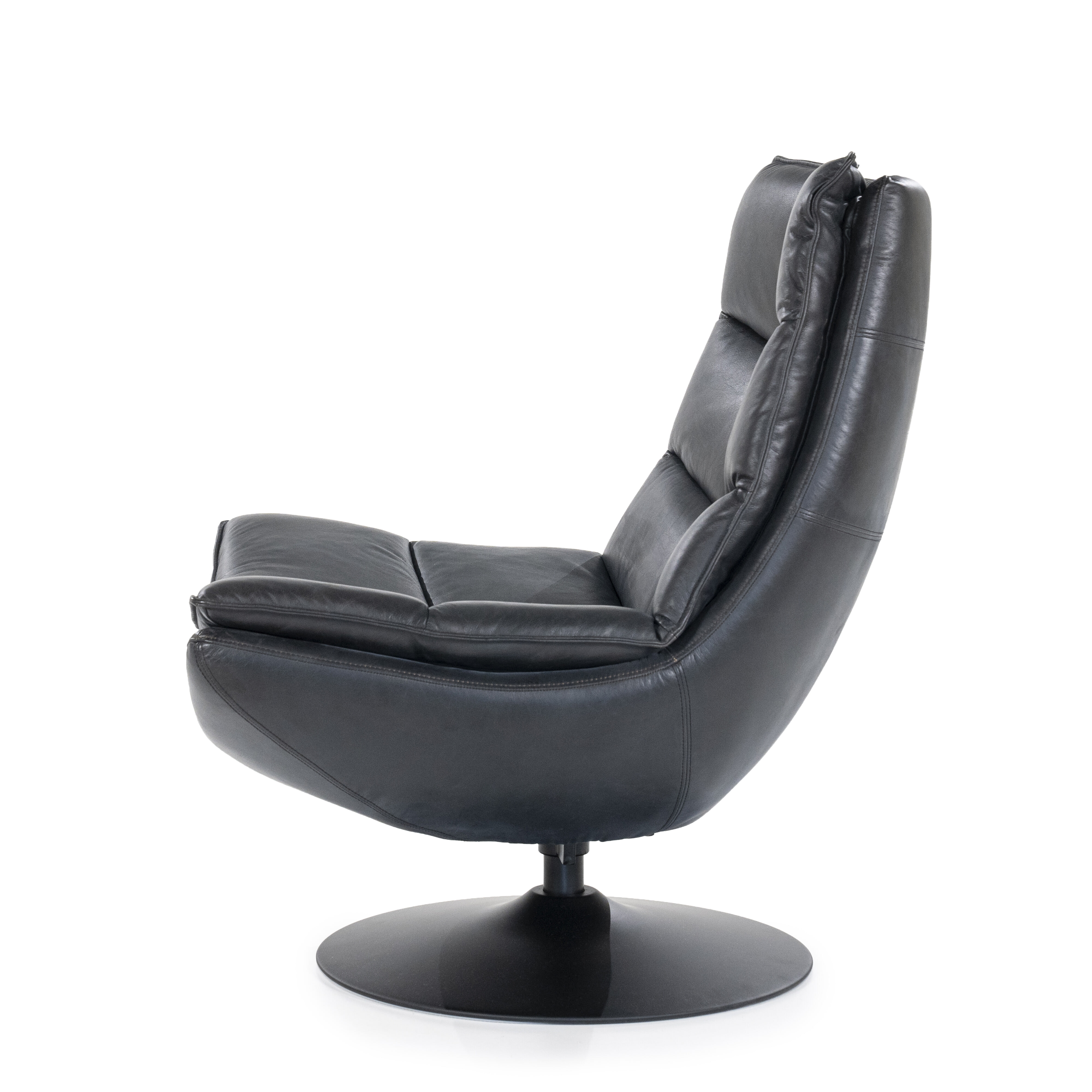 Eleonora Draaifauteuil 'Sven' Leder, kleur Zwart