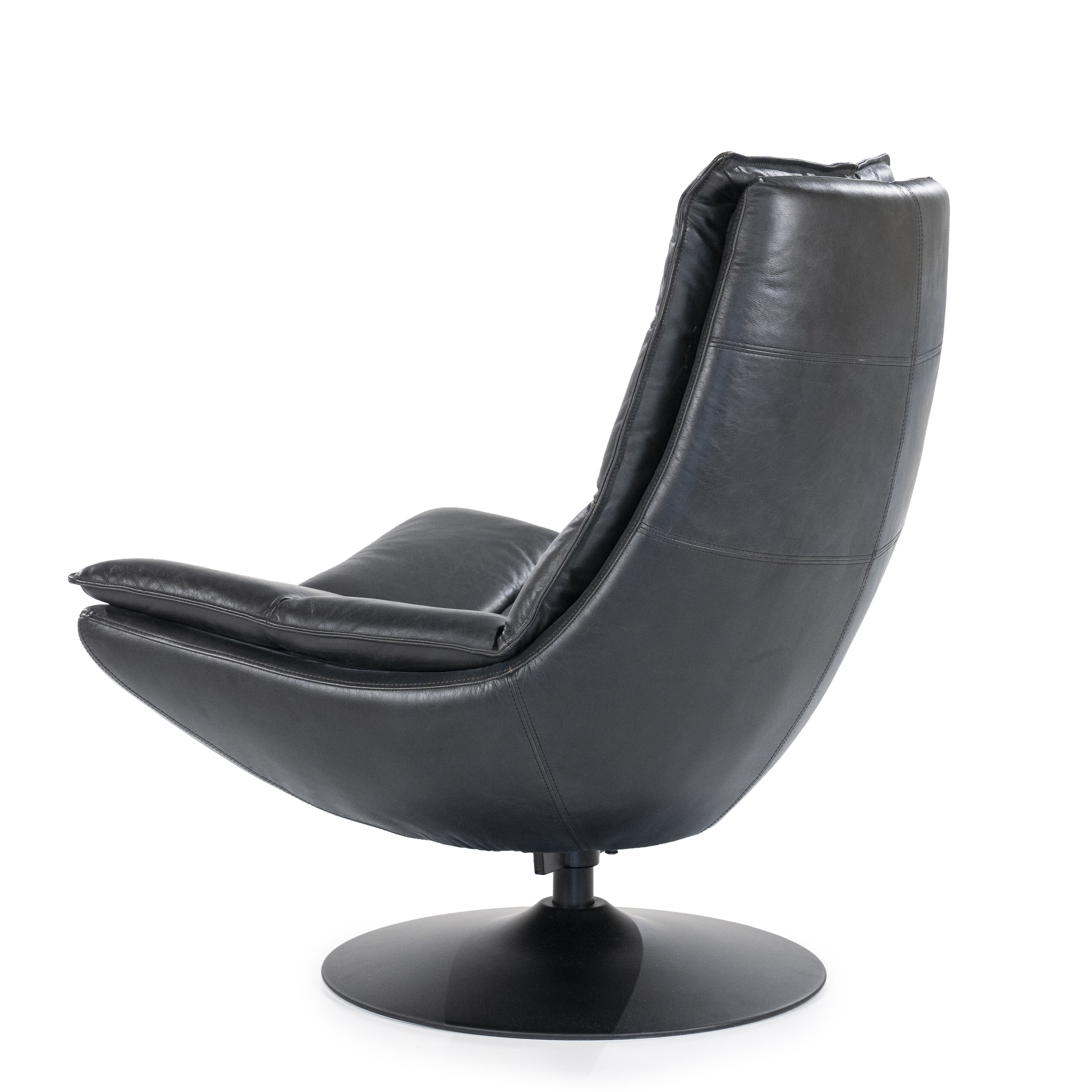 Eleonora Draaifauteuil 'Sven' Leder, kleur Zwart