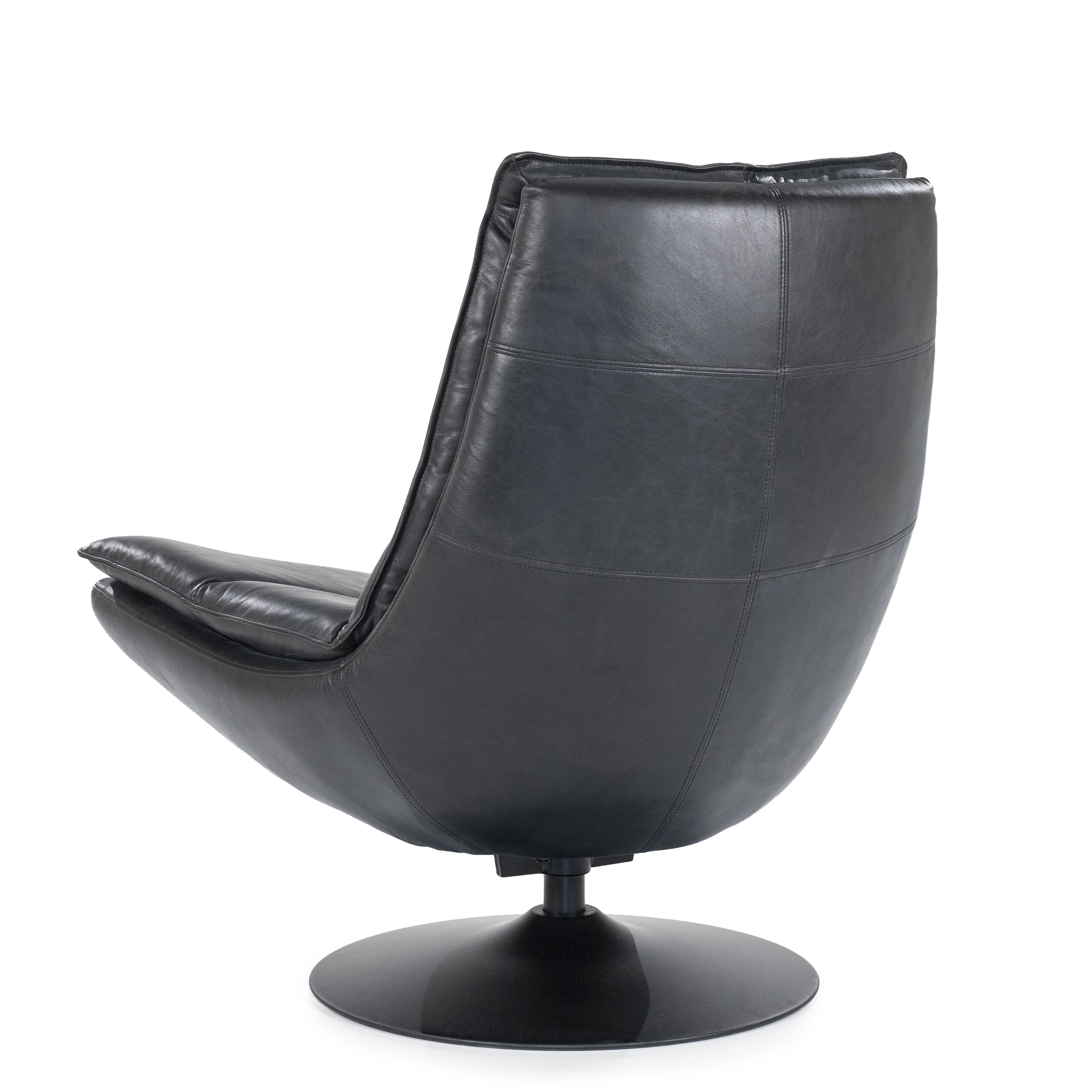 Eleonora Draaifauteuil 'Sven' Leder, kleur Zwart
