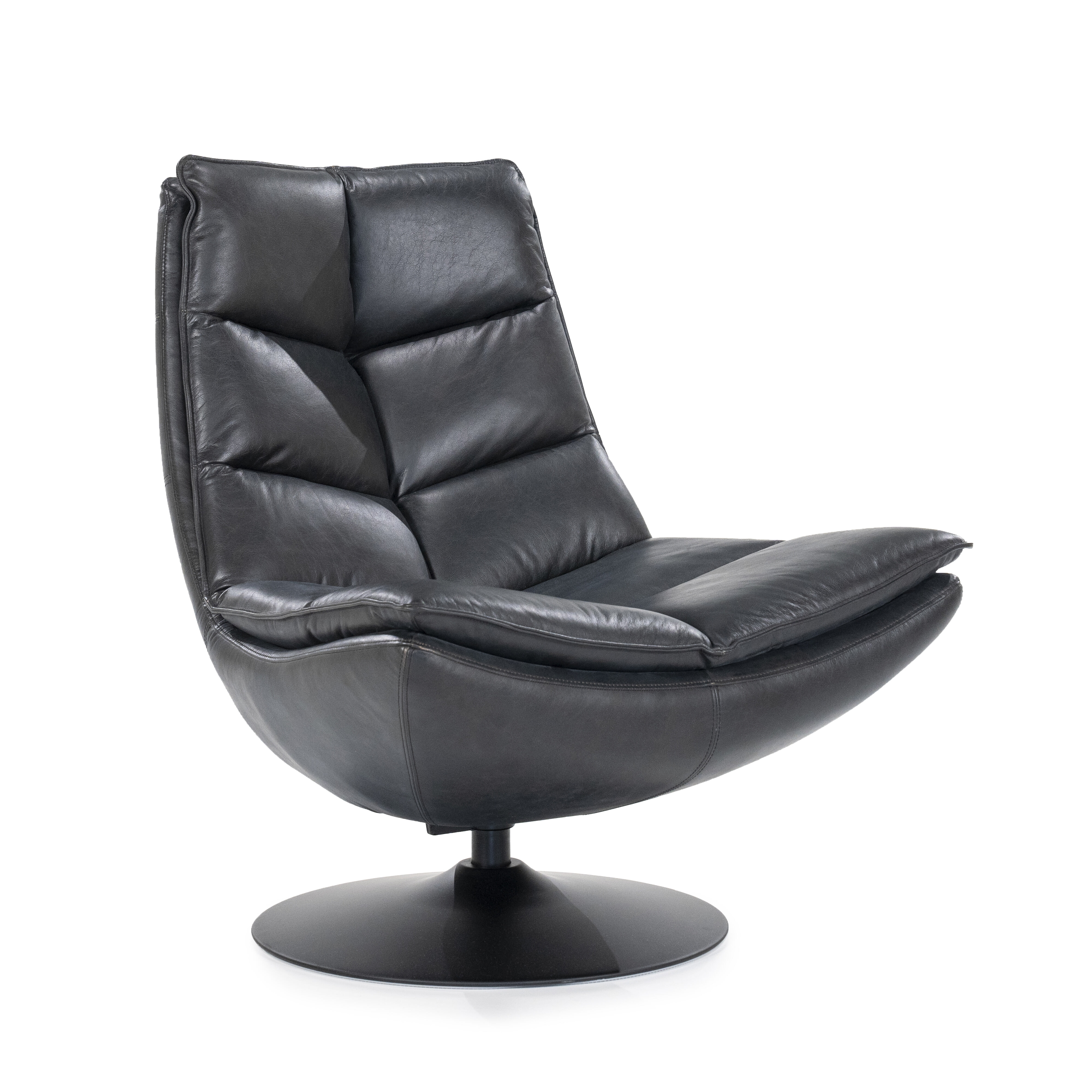 Eleonora Draaifauteuil 'Sven' Leder, kleur Zwart