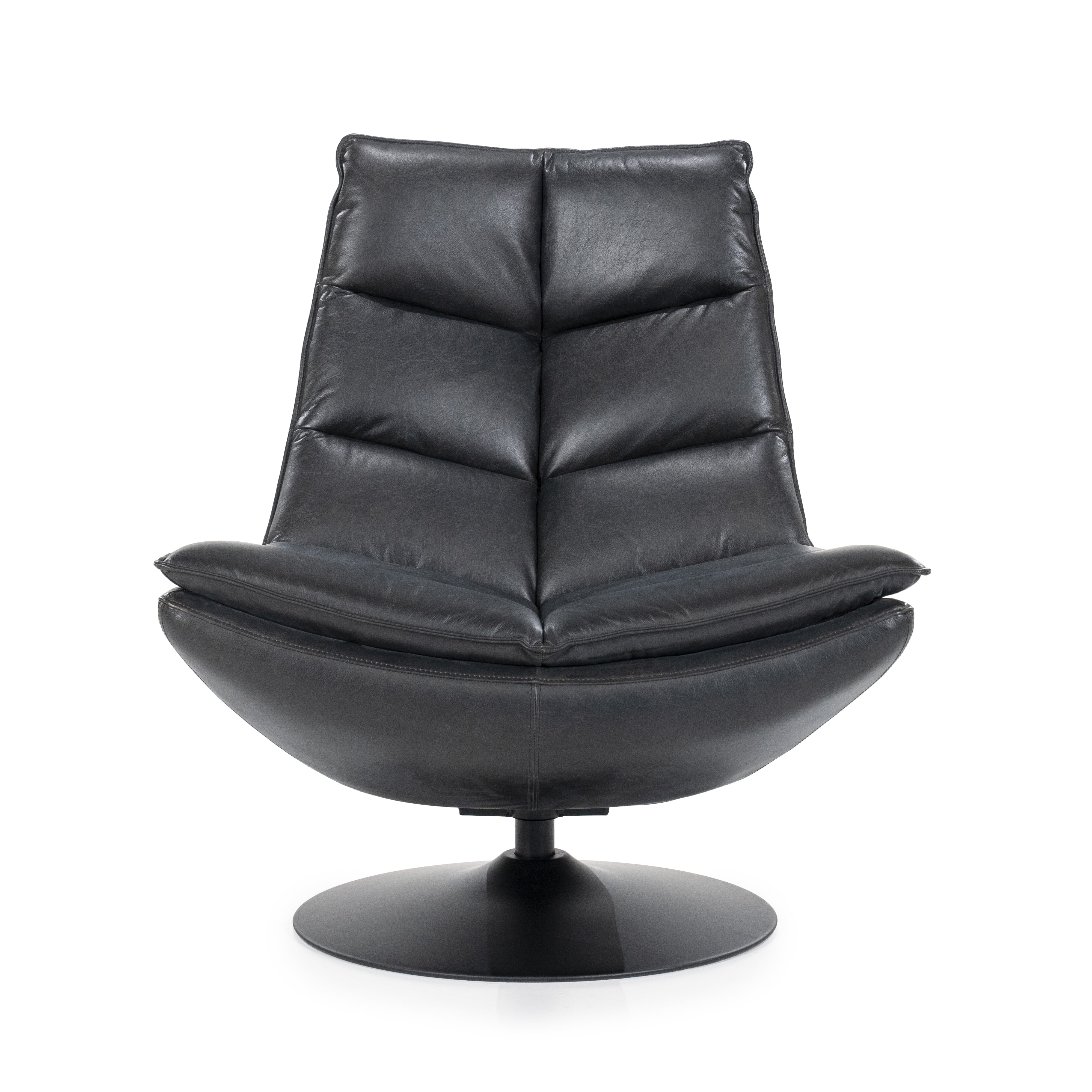 Eleonora Draaifauteuil 'Sven' Leder, kleur Zwart