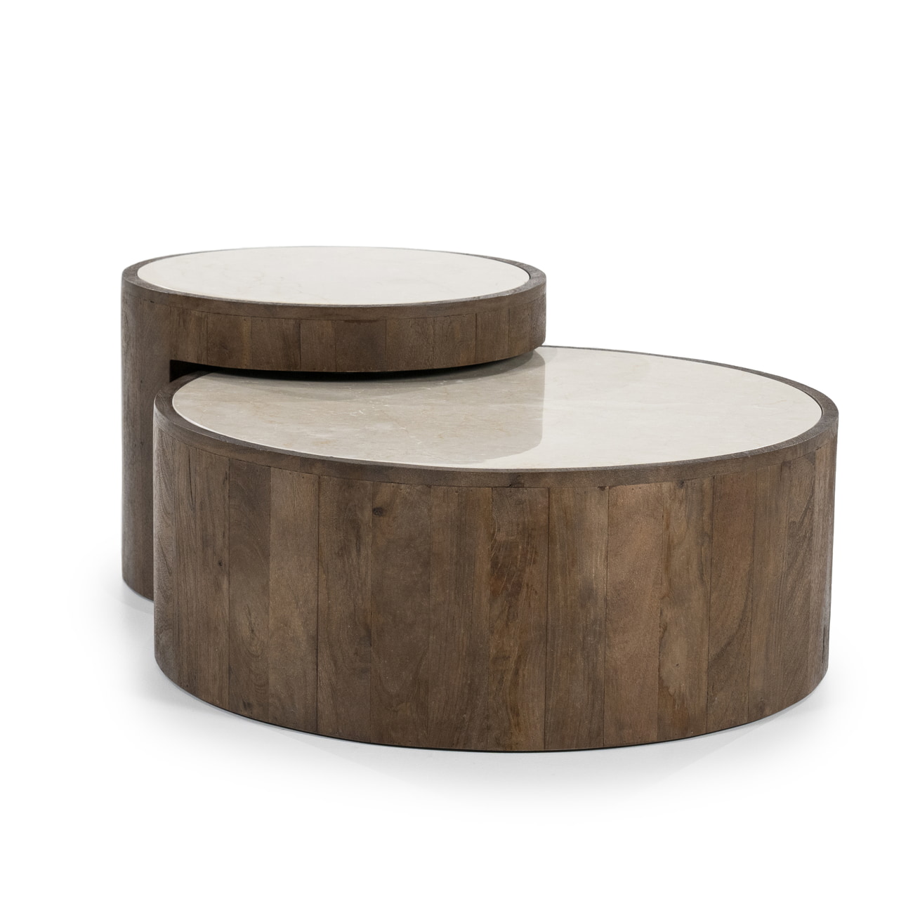 Eleonora Ronde Salontafel Hazel Mangohout en marmer, Set van 2 stuks ...