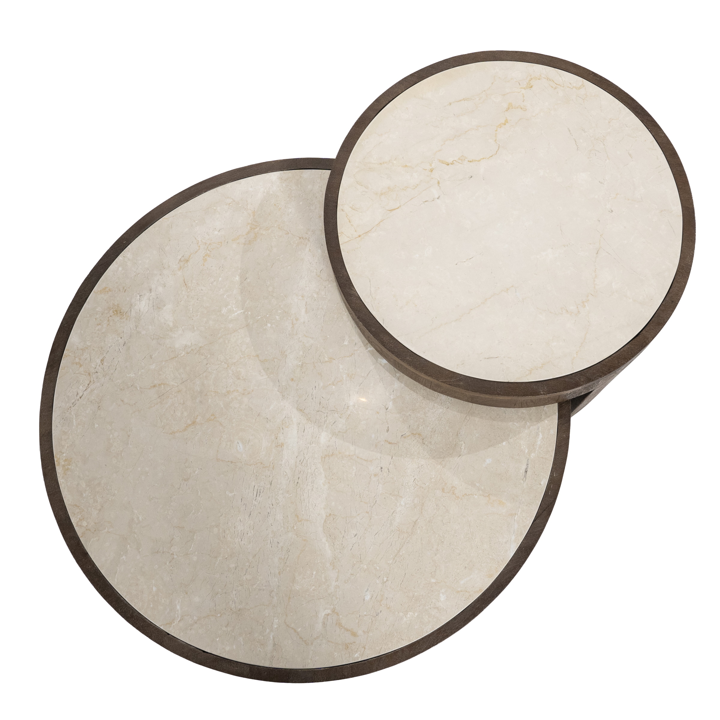 Eleonora Ronde Salontafel 'Hazel' Mangohout en marmer, Set van 2 stuks
