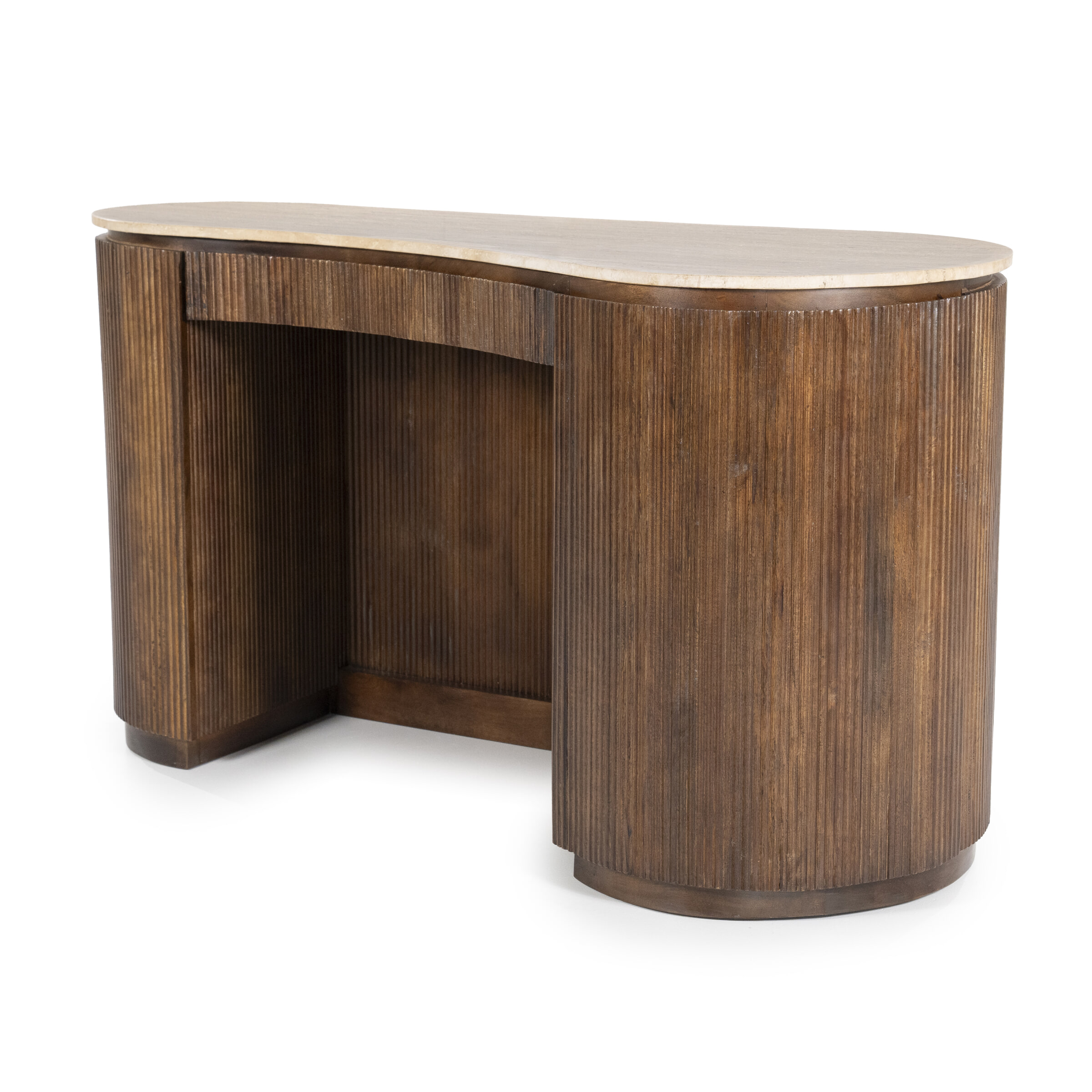 Eleonora Organisch Bureau 'Mari' Mangohout en Travertin, 129 x 60cm