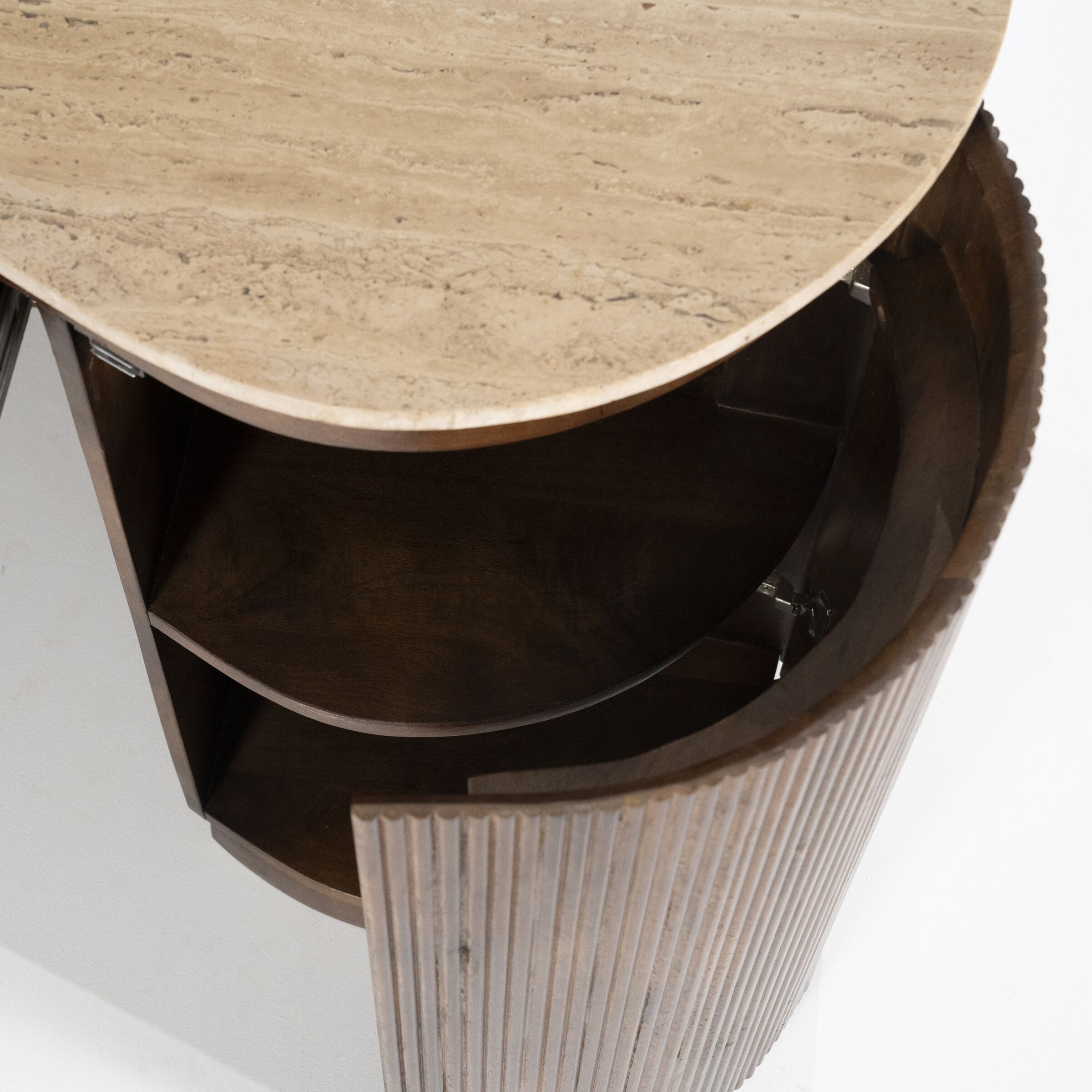 Eleonora Organisch Bureau 'Mari' Mangohout en Travertin, 129 x 60cm