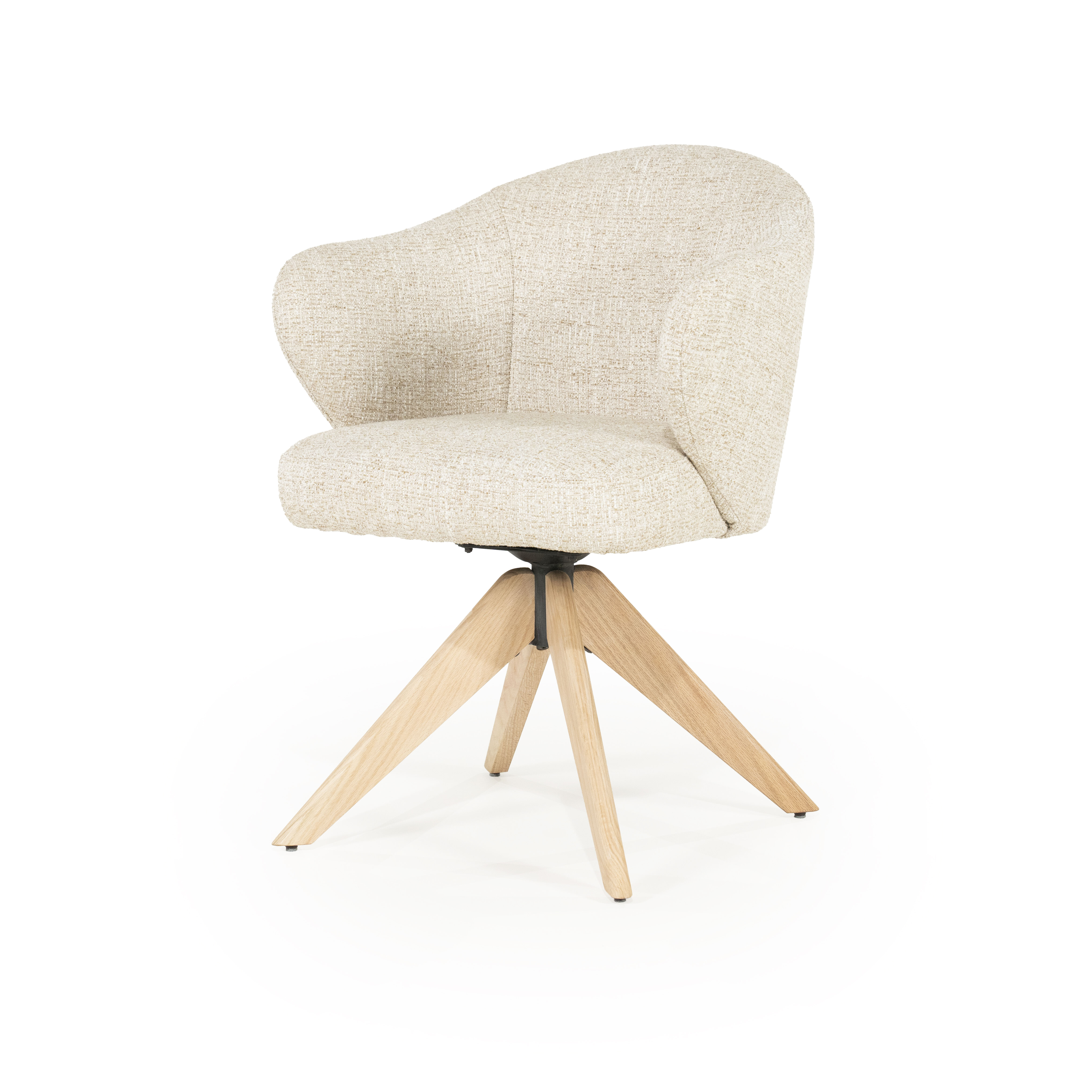 Eleonora Draaibare Eetkamerstoel 'Connor' Eiken onderstel, kleur Beige