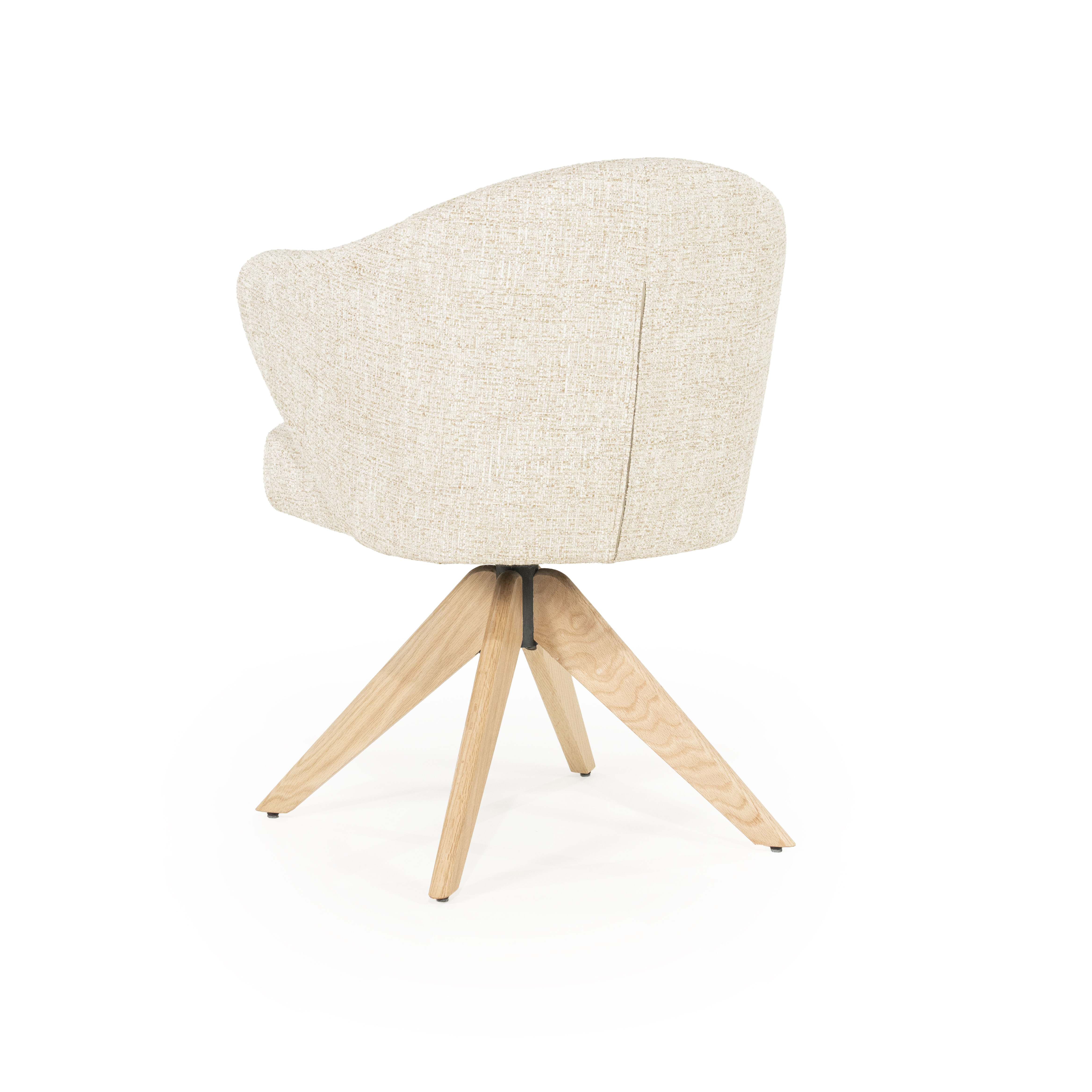 Eleonora Draaibare Eetkamerstoel 'Connor' Eiken onderstel, kleur Beige