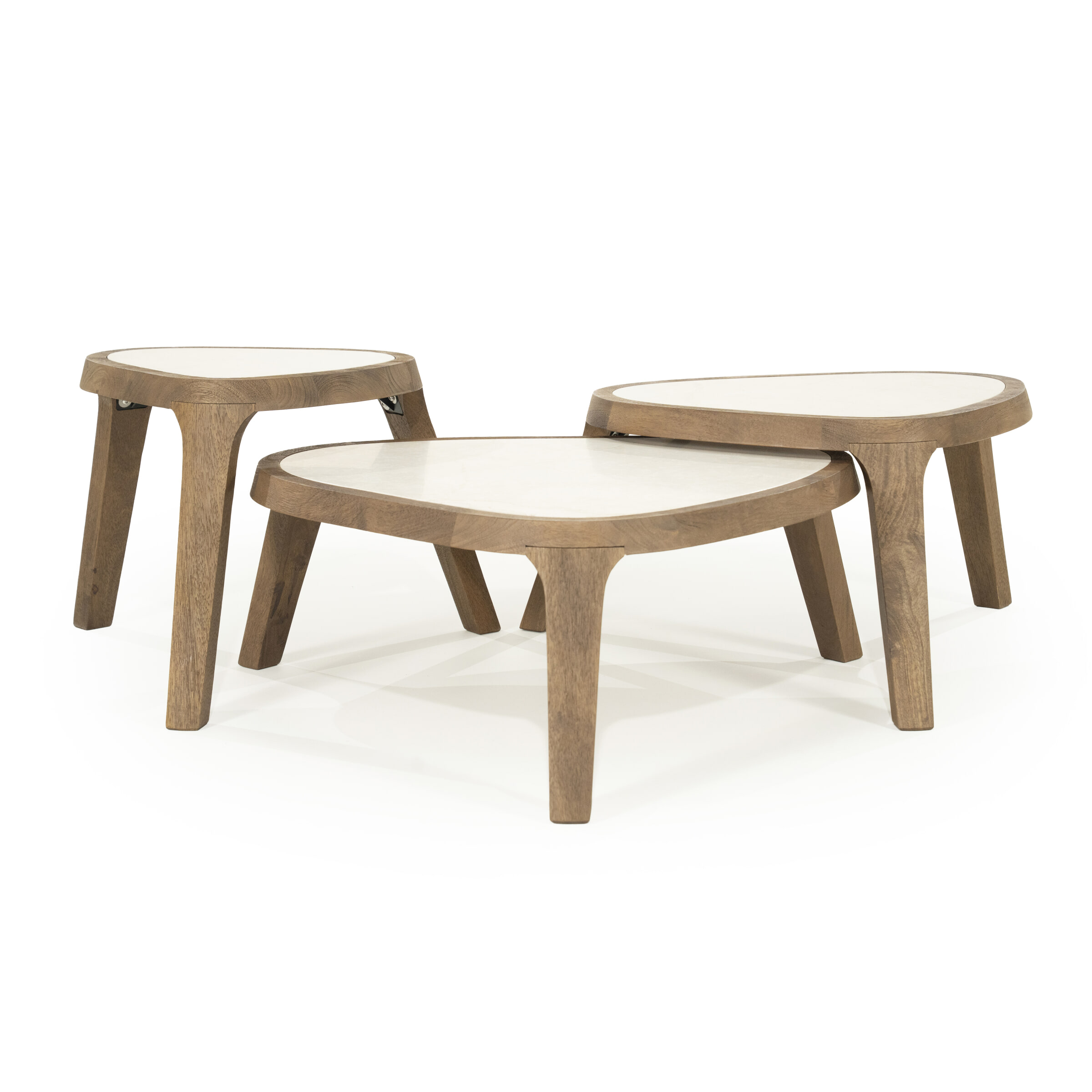 Eleonora Organische Salontafel Fred Set van 3 stuks, Marmer en mangohout - Bruin