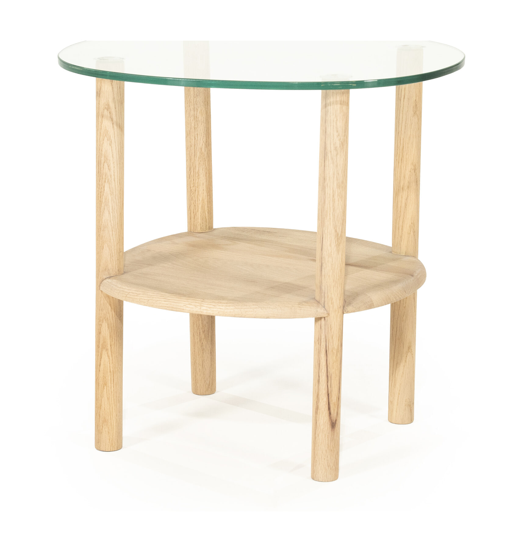 Eleonora Organische Bijzettafel 'Cleo' Glas en eikenhout, 50 x 45cm