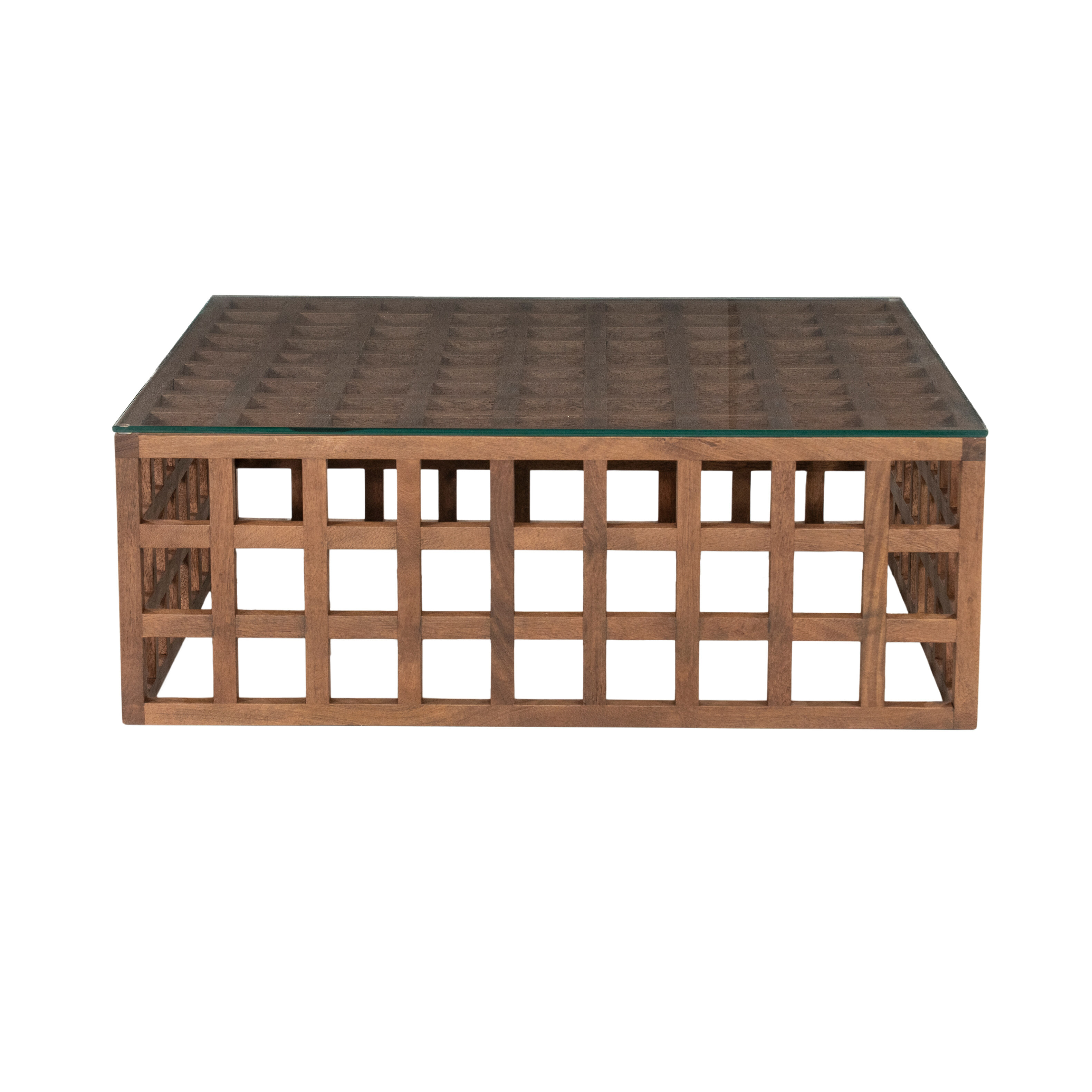 Eleonora Vierkante Salontafel Heras Mangohout en glas, 90 x 90cm - Bruin