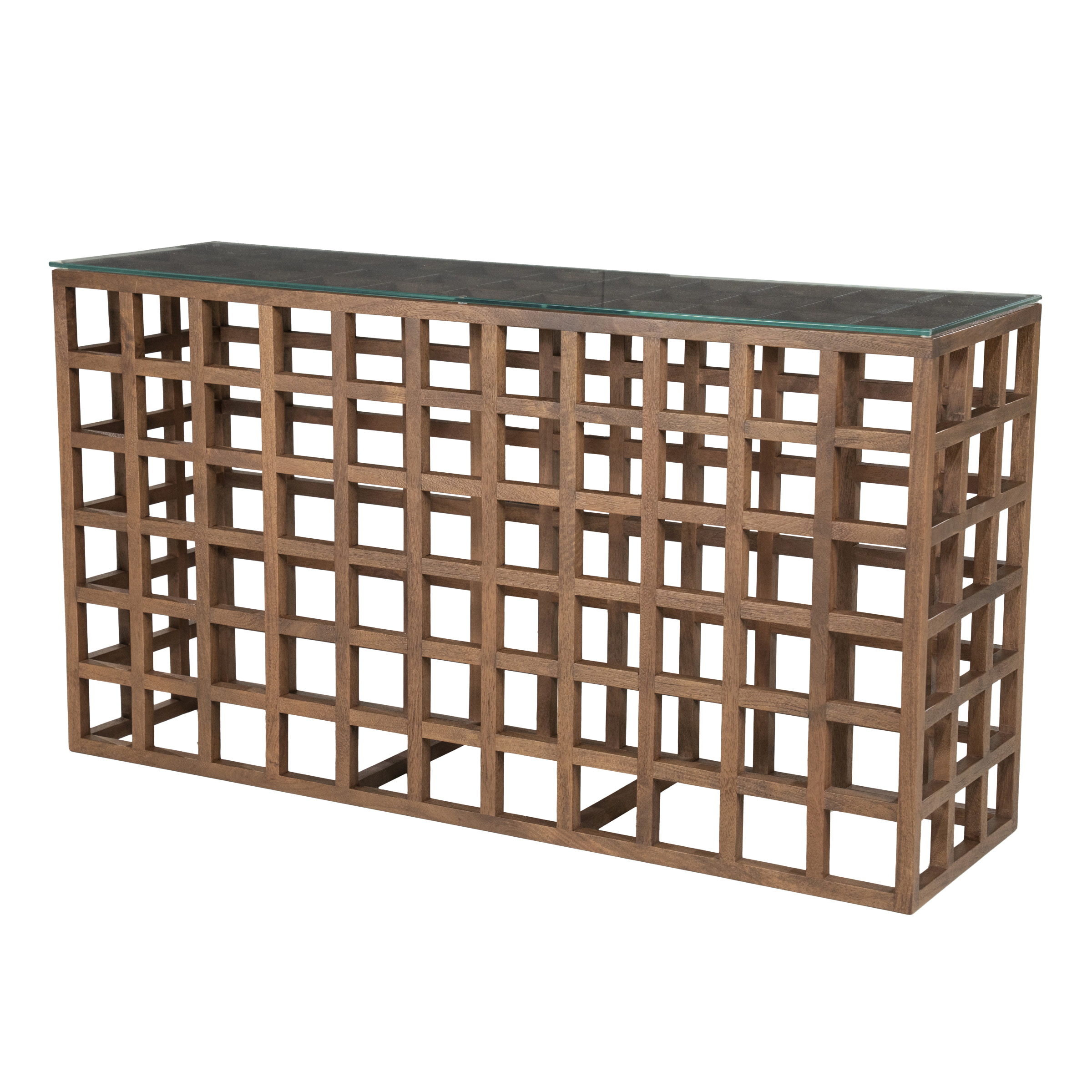 Eleonora Sidetable Heras Mangohout en glas, 140cm - Bruin