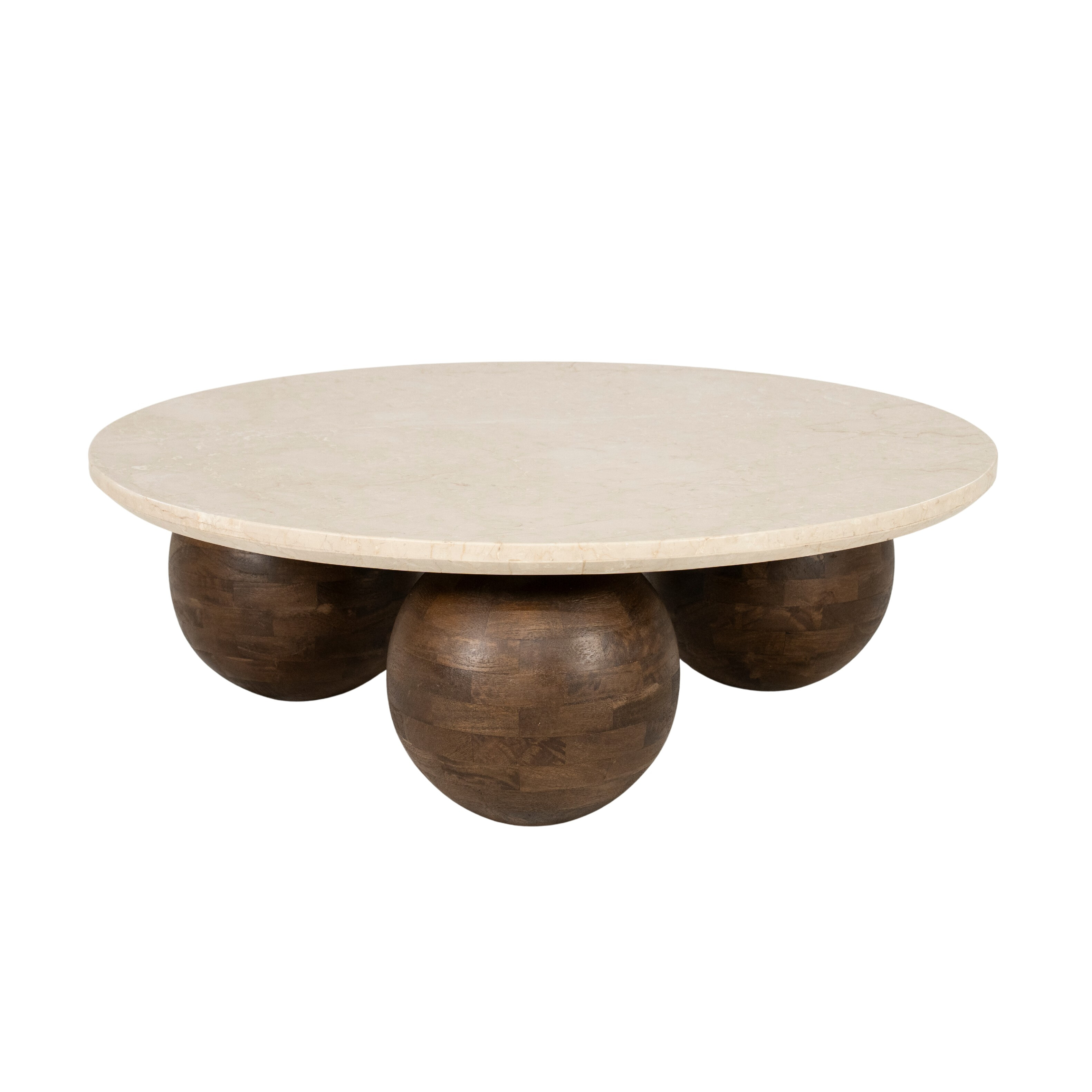 Eleonora Ronde Salontafel 'Babs' Marmer en mangohout, 89cm