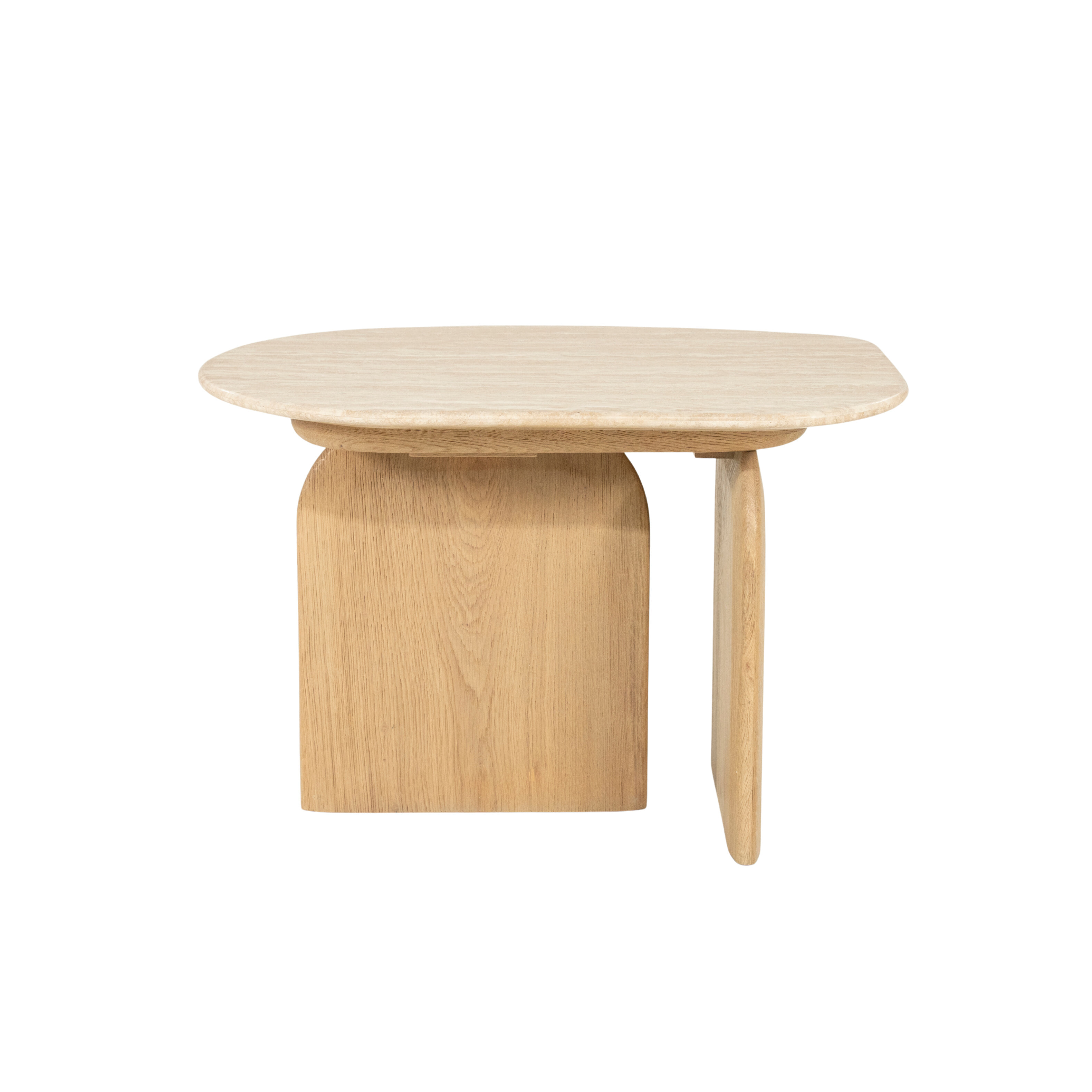 Eleonora Organische Bijzettafel 'Lova' Travertin en eikenhout, 60 x 38cm