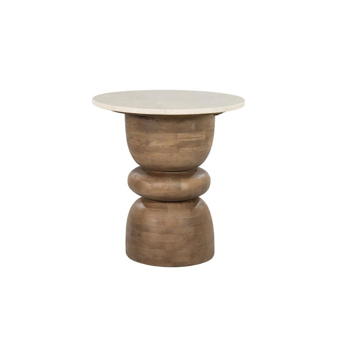 Eleonora Ronde Bijzettafel Pippa Botochino marmer en mangohout, Ø50cm - Naturel