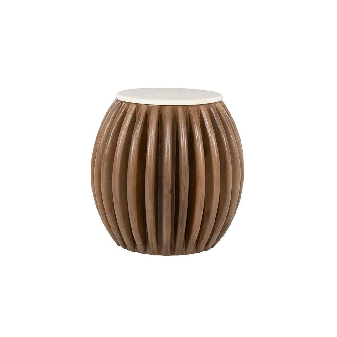 Eleonora Ronde Bijzettafel Memphis Botochino marmer en mangohout, Ø50cm - Naturel
