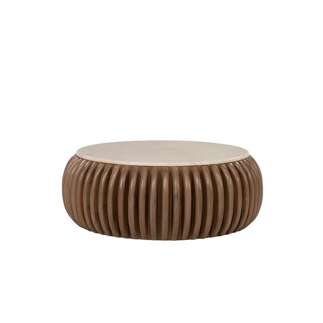Eleonora Ronde Salontafel Memphis Botochino marmer en mangohout, Ø88cm - Naturel
