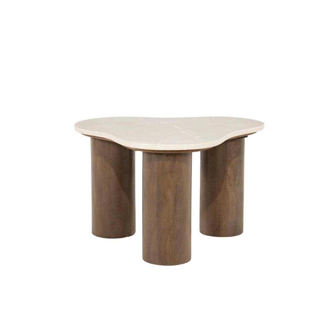 Eleonora Organische Bijzettafel Kengi Botochino marmer en mangohout, 60 x 60cm - Bruin