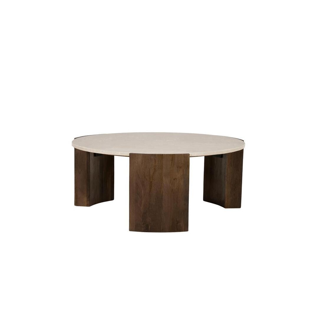 Eleonora Ronde Salontafel Joan Botochino marmer en mangohout, Ø82cm - Naturel