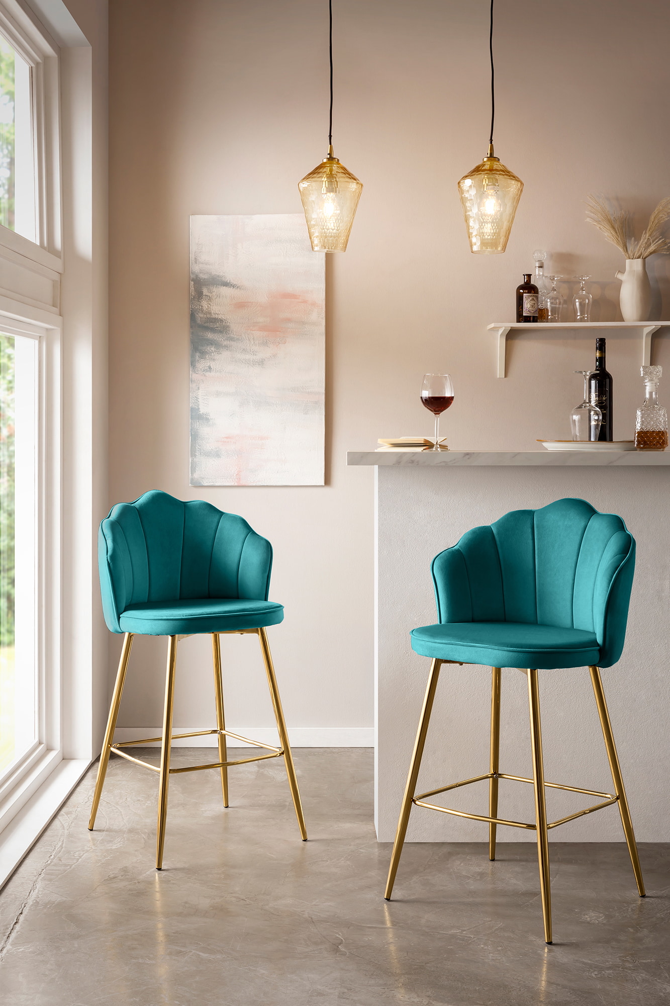 Artistiq Barkruk 'Alexander' Velvet, kleur groen (zithoogte 68cm)