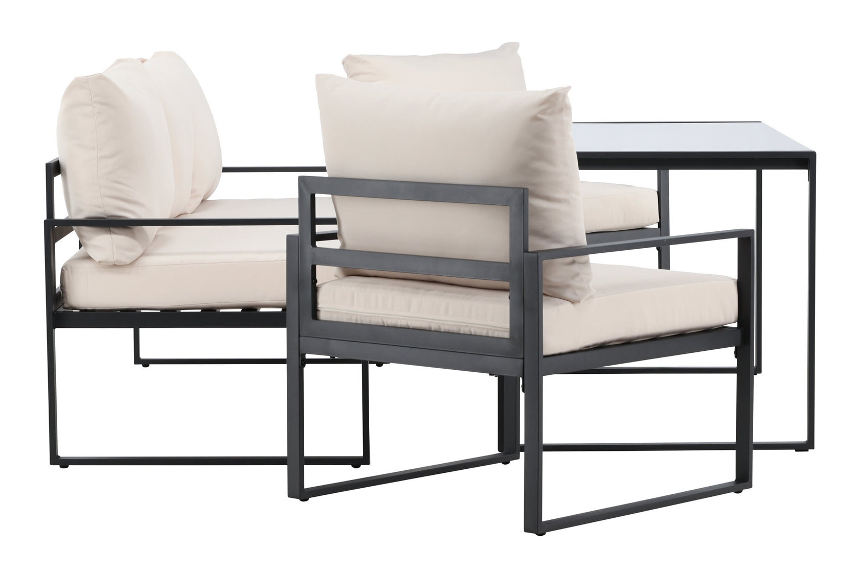 Nohr Loungeset 'Sharise' Met bank, 2 loungestoelen en hoge tafel, kleur Beige/Zwart