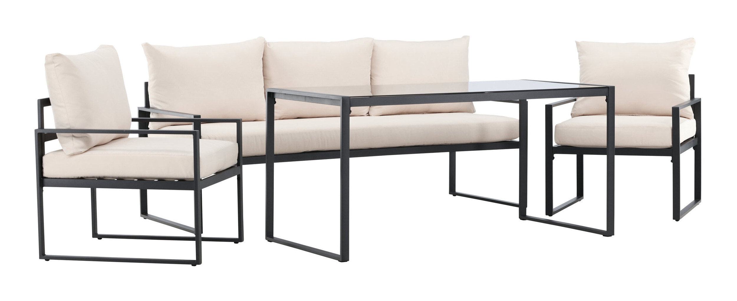 Nohr Loungeset 'Sharise' Met bank, 2 loungestoelen en hoge tafel, kleur Beige/Zwart