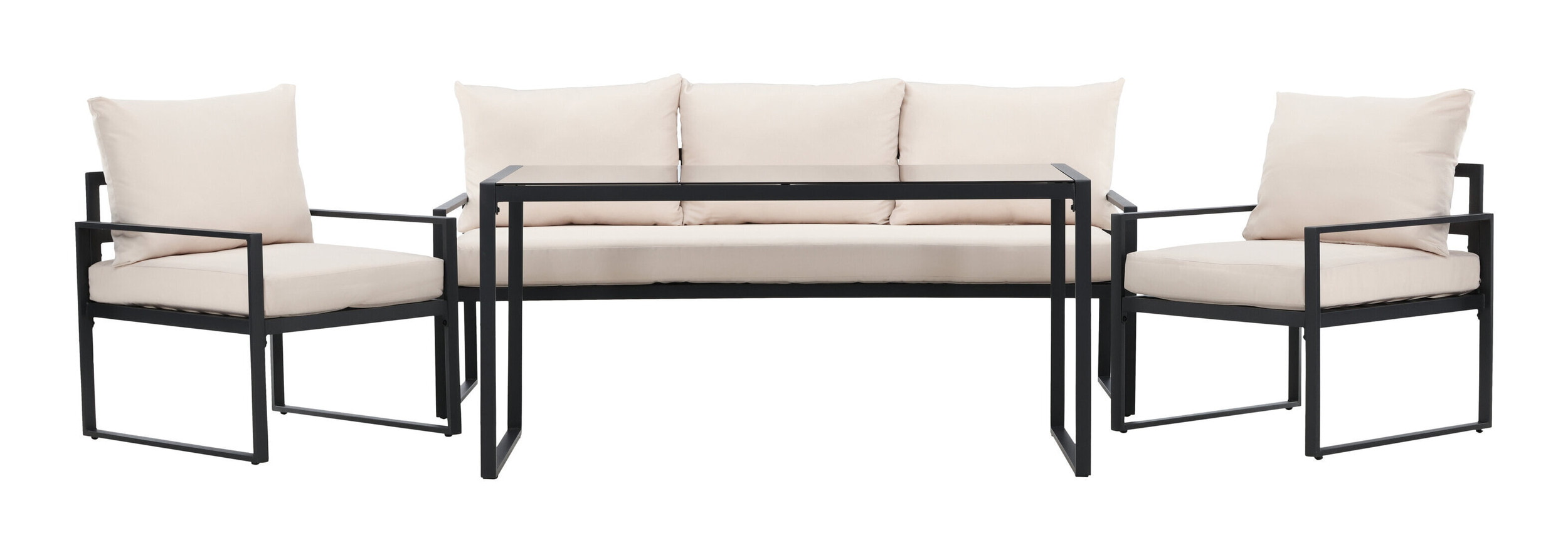 Nohr Loungeset 'Sharise' Met bank, 2 loungestoelen en hoge tafel, kleur Beige/Zwart