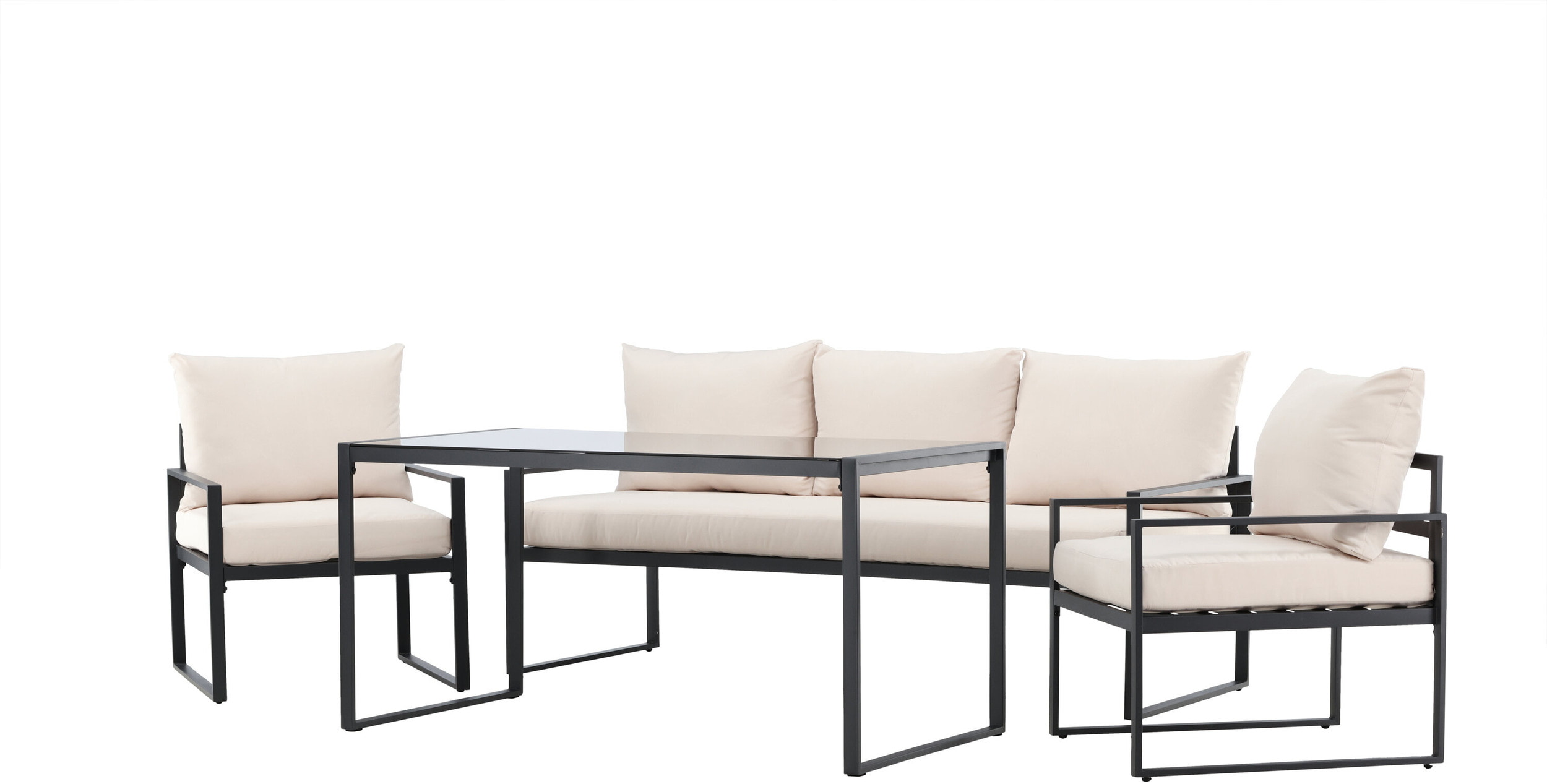 Nohr Loungeset 'Sharise' Met bank, 2 loungestoelen en hoge tafel, kleur Beige/Zwart