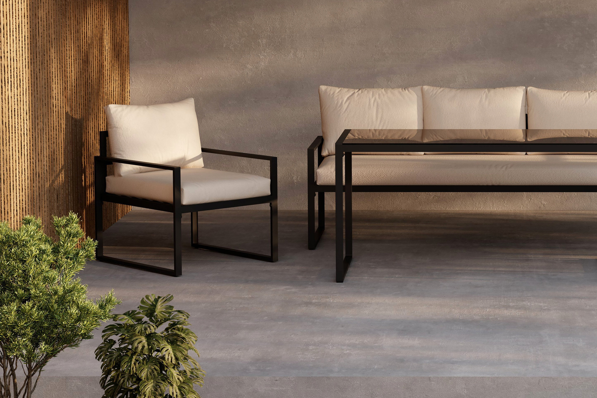 Nohr Loungeset 'Sharise' Met bank, 2 loungestoelen en hoge tafel, kleur Beige/Zwart
