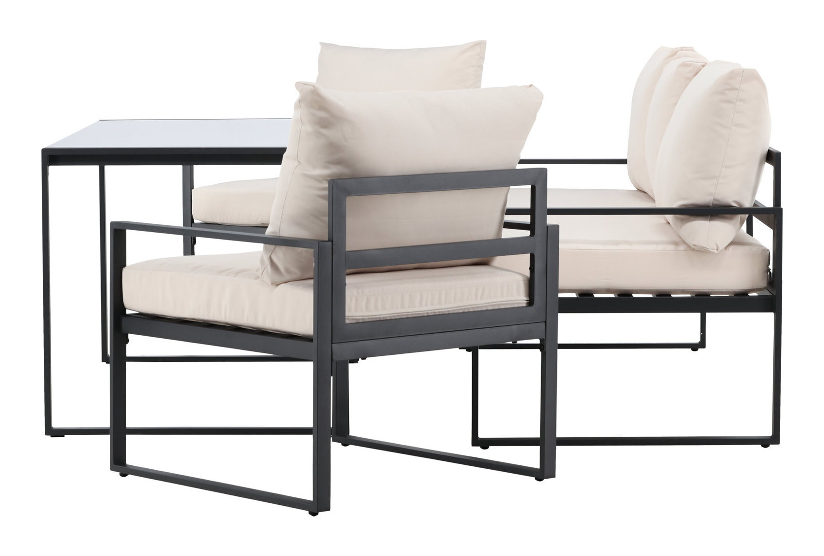 Nohr Loungeset 'Sharise' Met bank, 2 loungestoelen en hoge tafel, kleur Beige/Zwart