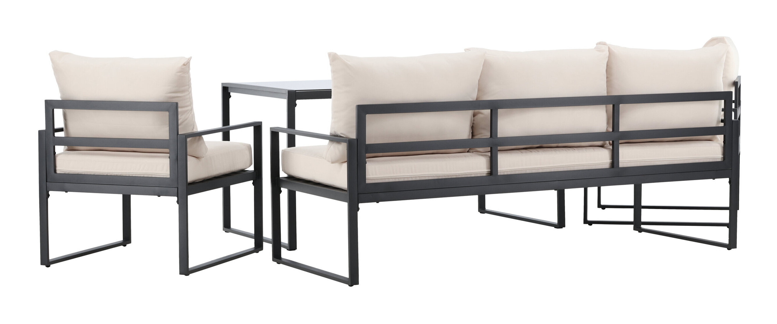 Nohr Loungeset 'Sharise' Met bank, 2 loungestoelen en hoge tafel, kleur Beige/Zwart