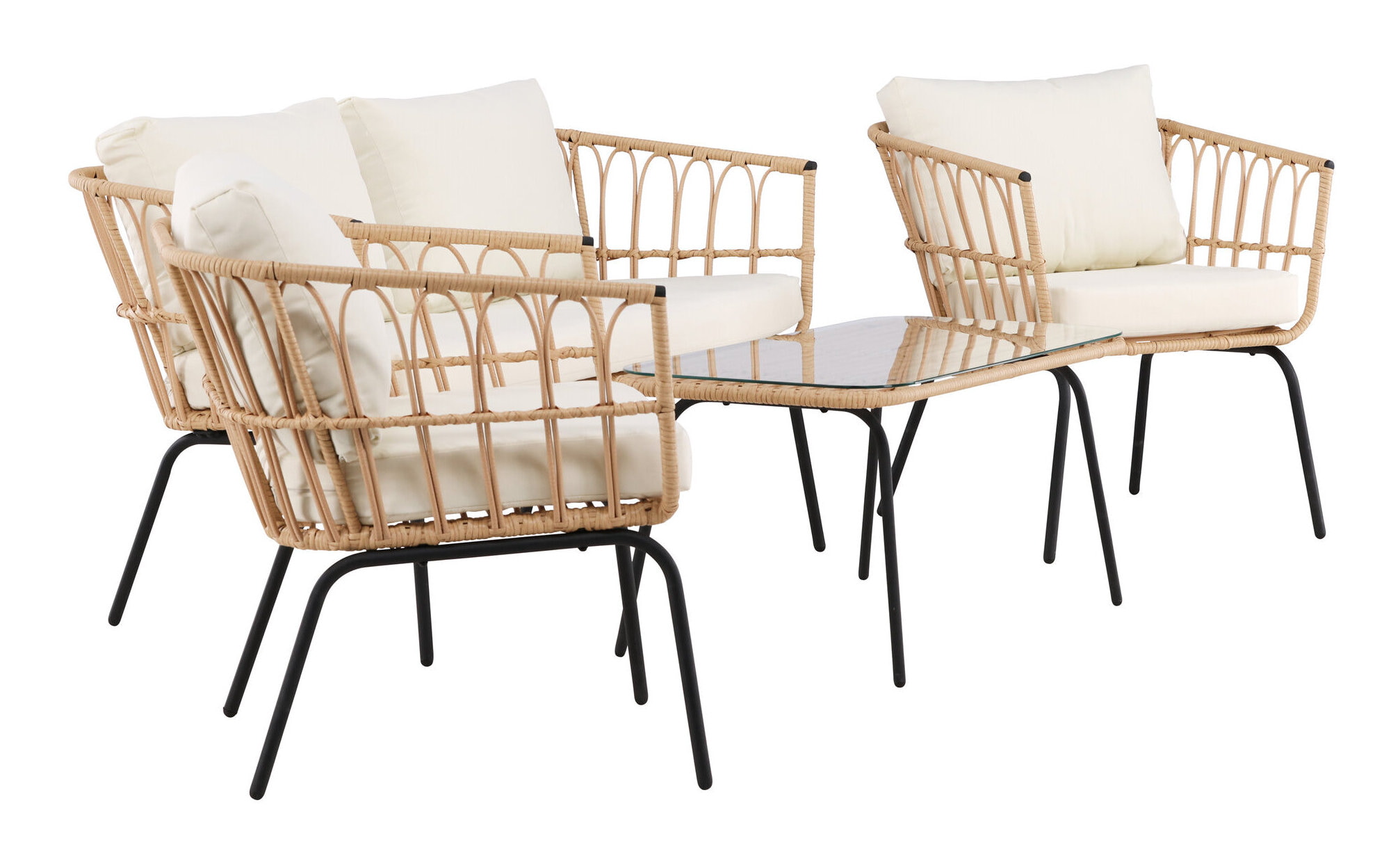 Nohr Loungeset 'Agustina' Rattan, Met bank, 2 loungestoelen en tafel
