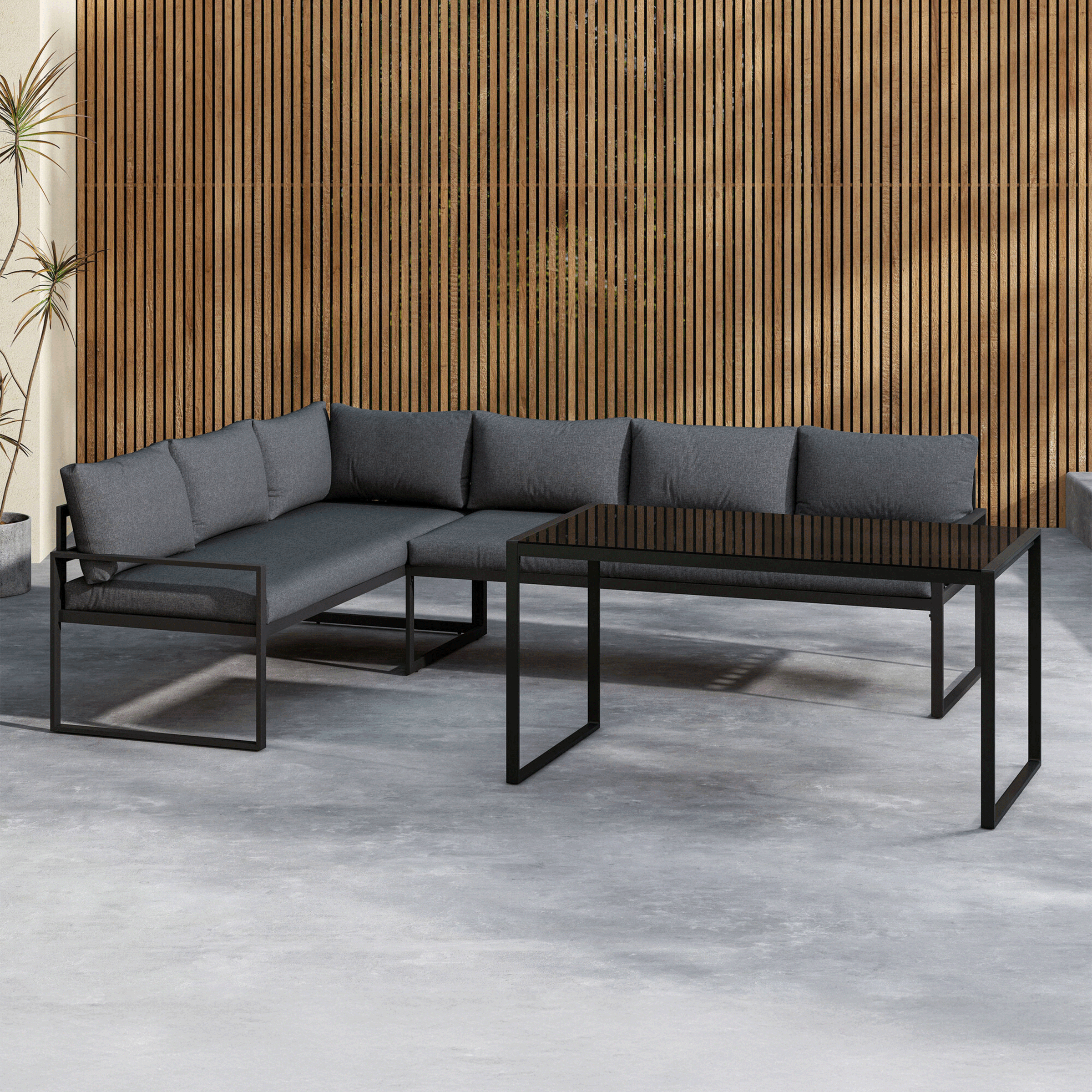 Nohr Loungeset Jenalee Met hoekbank en hoge tafel - Zwart