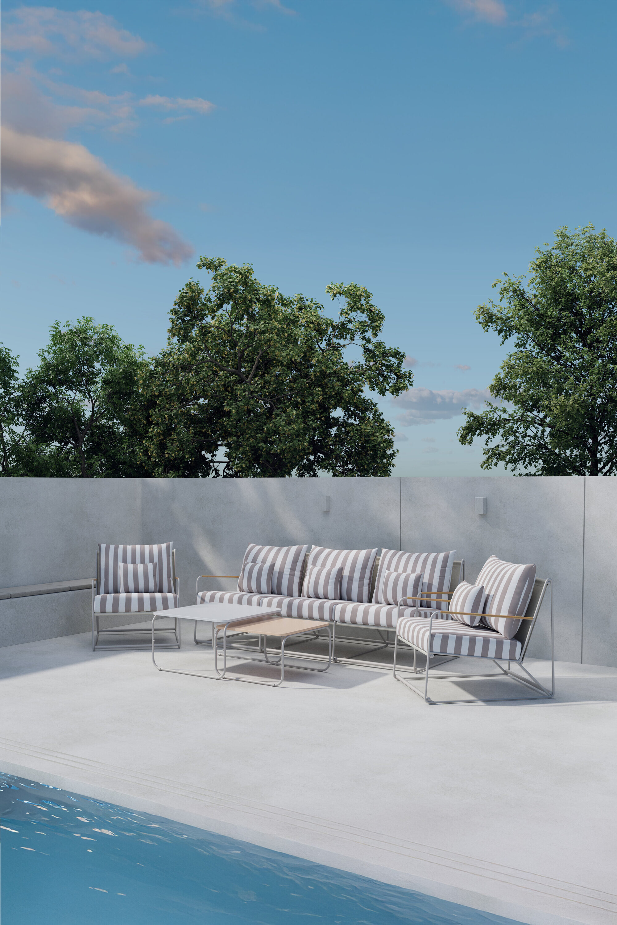 Nohr Loungeset 'Markesha' Met bank, 2 stoelen en 2 tafels, kleur Beige