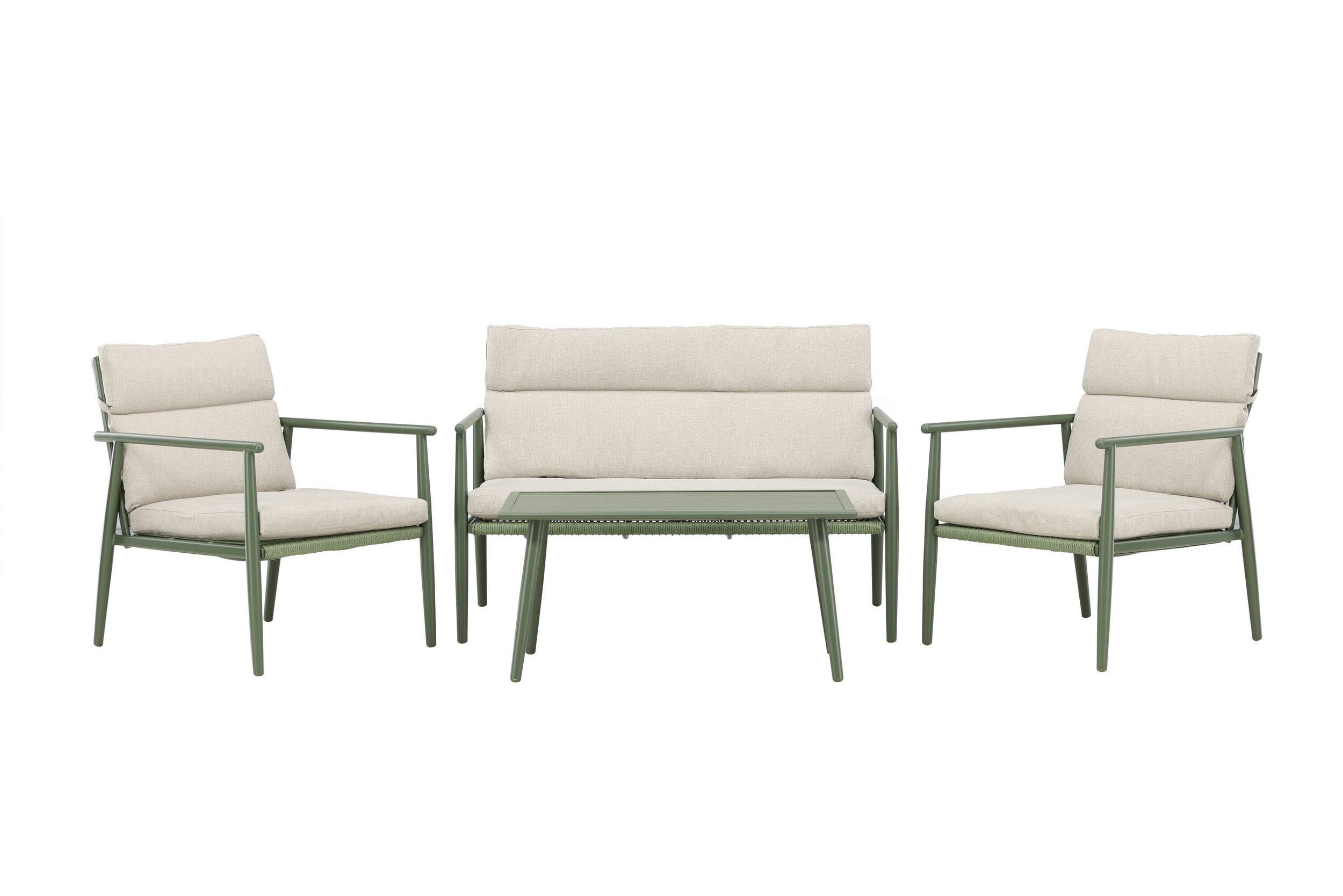 Nohr Loungeset 'Filemon' Met bank, 2 loungestoelen en tafel, kleur Beige/Groen