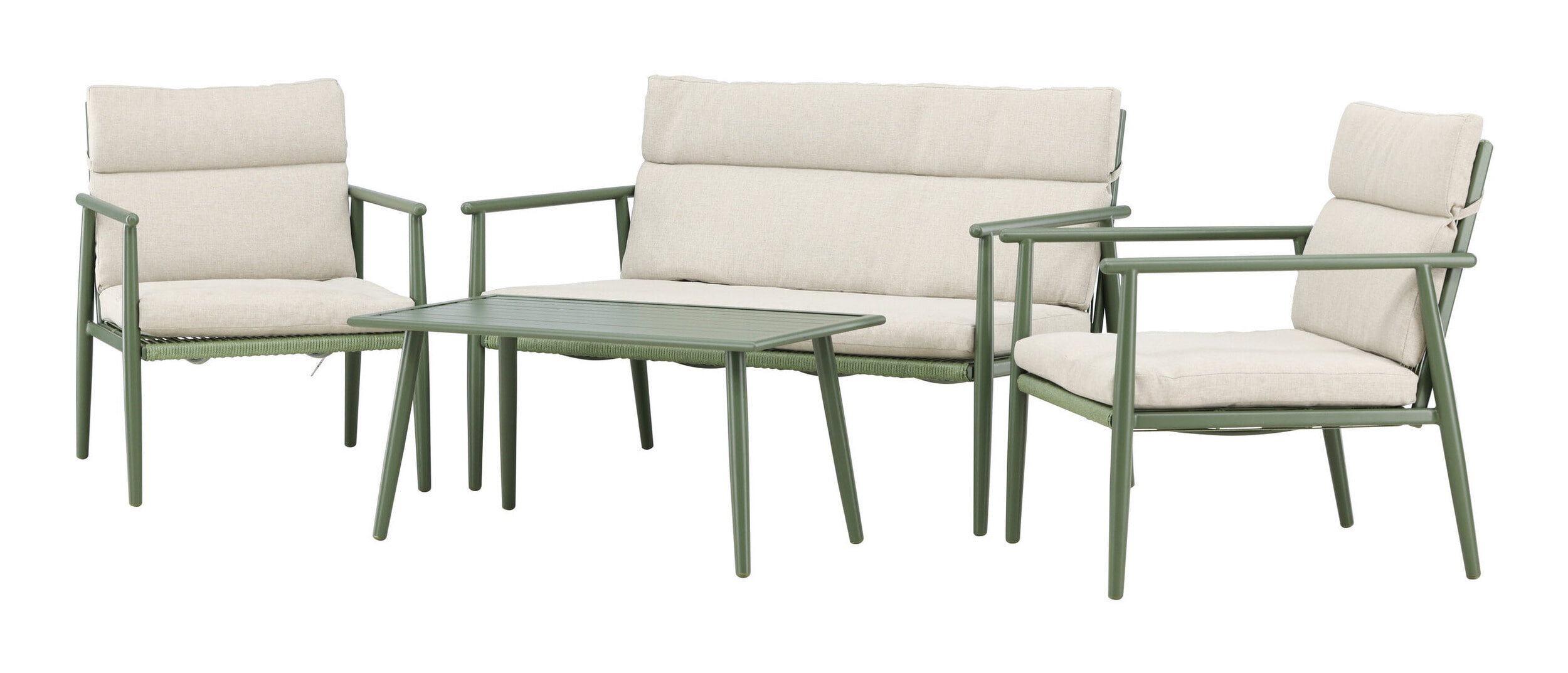 Nohr Loungeset 'Filemon' Met bank, 2 loungestoelen en tafel, kleur Beige/Groen