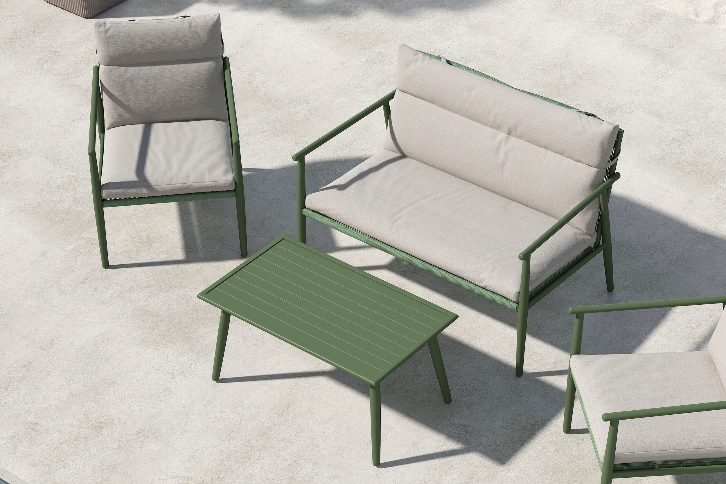Nohr Loungeset 'Filemon' Met bank, 2 loungestoelen en tafel, kleur Beige/Groen