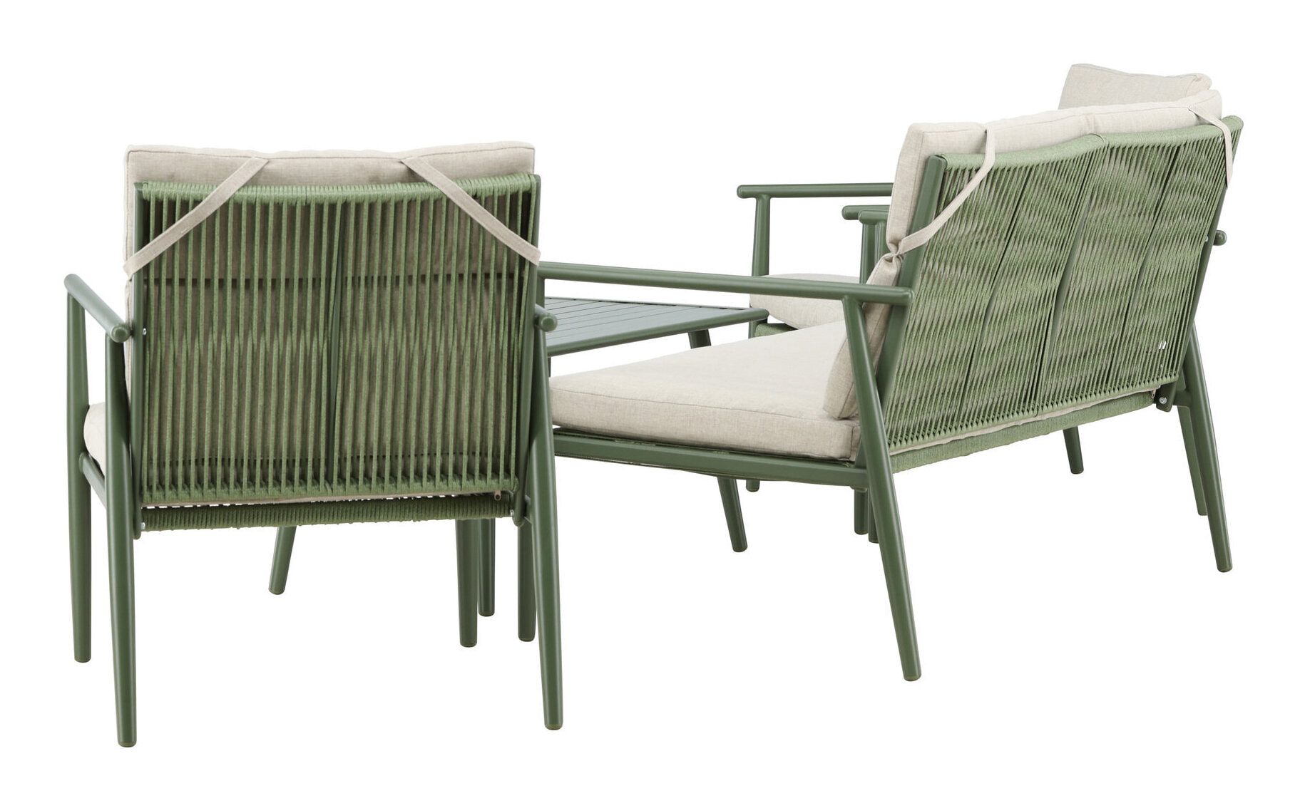 Nohr Loungeset 'Filemon' Met bank, 2 loungestoelen en tafel, kleur Beige/Groen